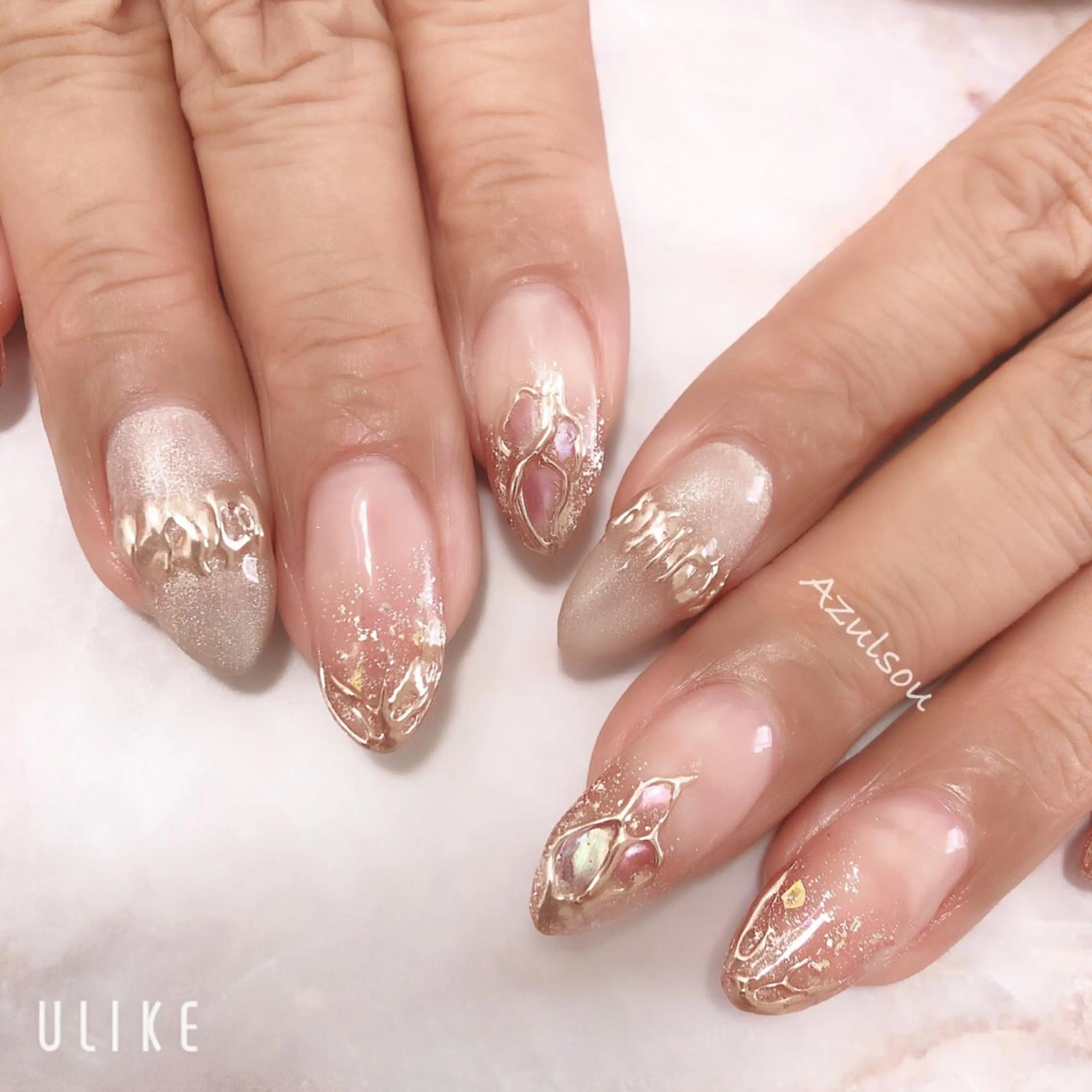 ネイル ジェルネイル 韓国ネイル ミラーネイル 持ち込み ニュアンスネイル Azulsou 廣川愛のネイルデザイン