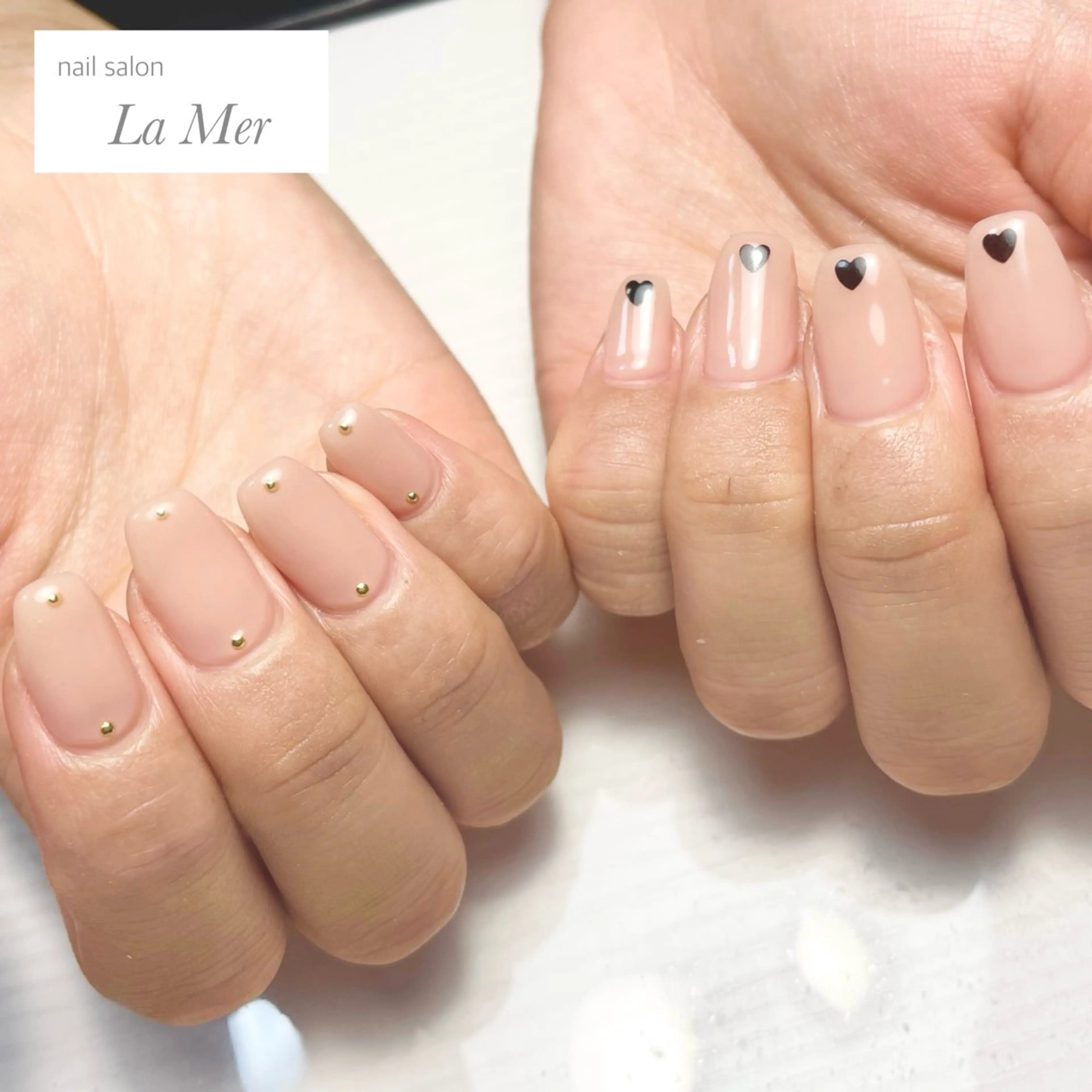 ネイル カジュアル ハート オフィスネイル ワンカラーネイル 春ネイル ハンドネイル nailsalon La Merのネイルデザイン