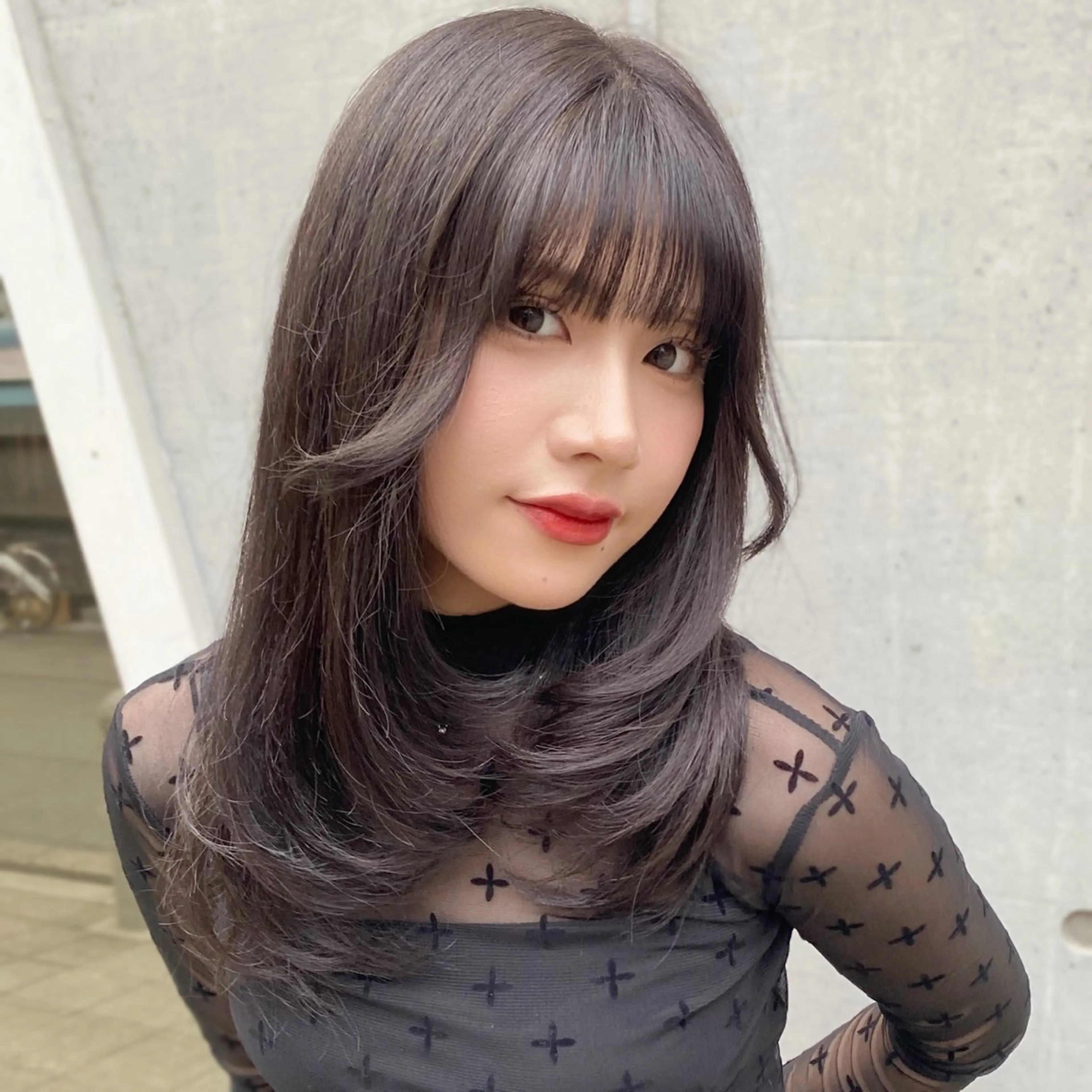 セミロング カラー 透明感カラー グレージュ イルミナカラー 韓国風ヘア レイヤーカット ハッシュカット/縮毛 レイヤー/yukiのヘアスタイル