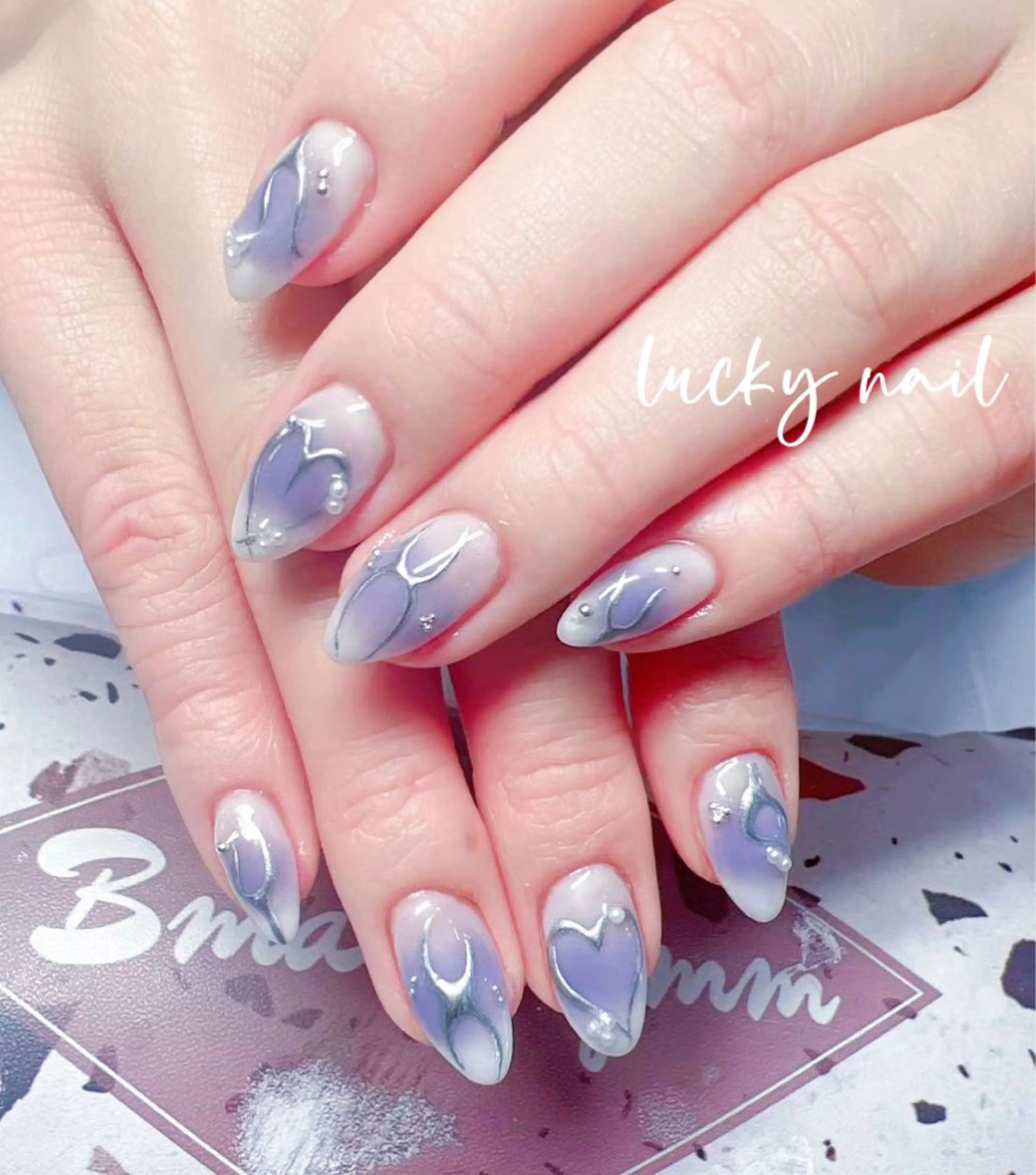 ネイル チークネイル 長さ出し ジェルネイル マグネットネイル 持ち込み Lucky nail 小林和希のネイルデザイン