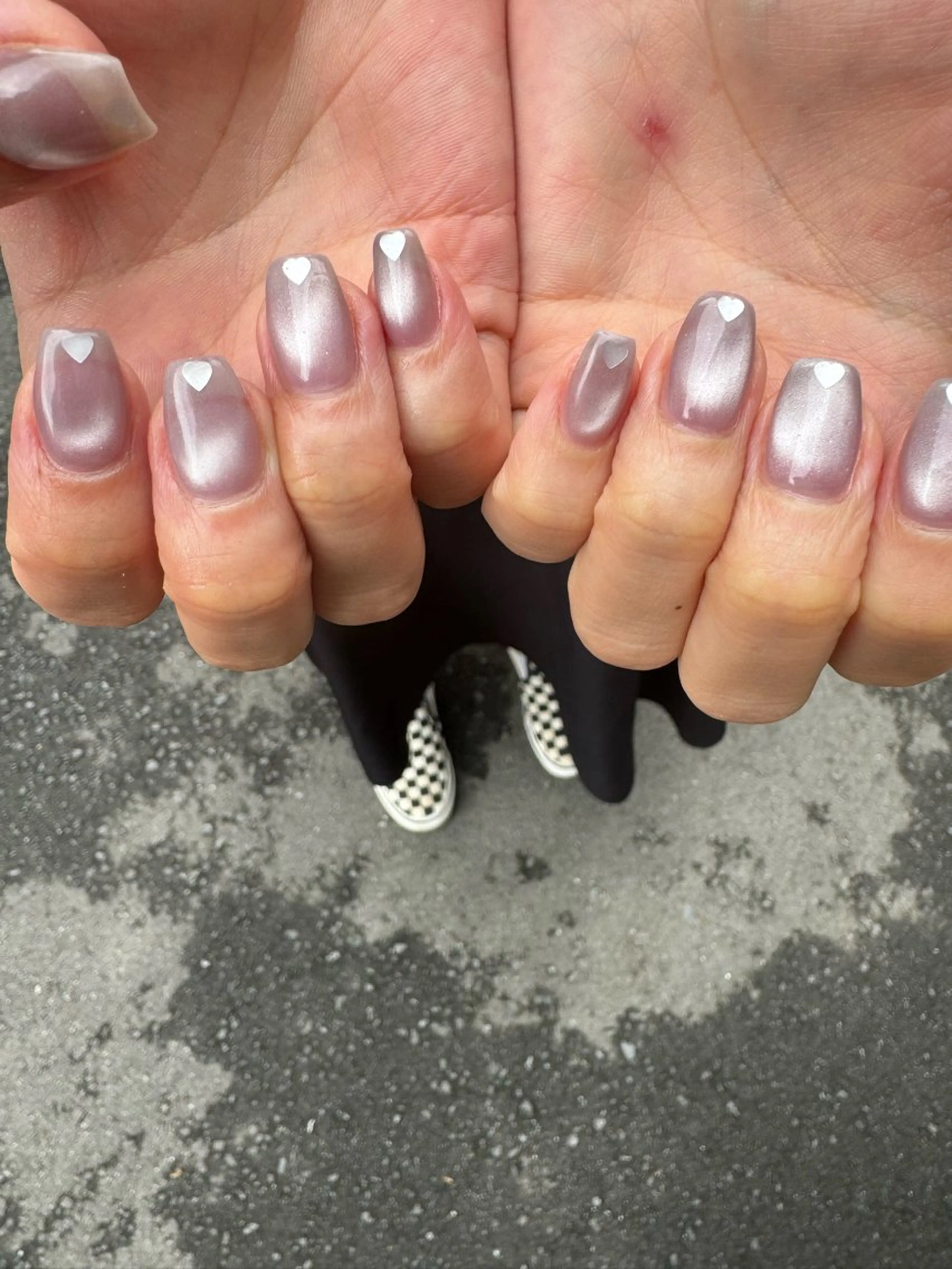 ネイル フレンチネイル ハート ロングネイル マグネットネイル ミラーネイル ハンドネイル MH_ Nailのネイルデザイン