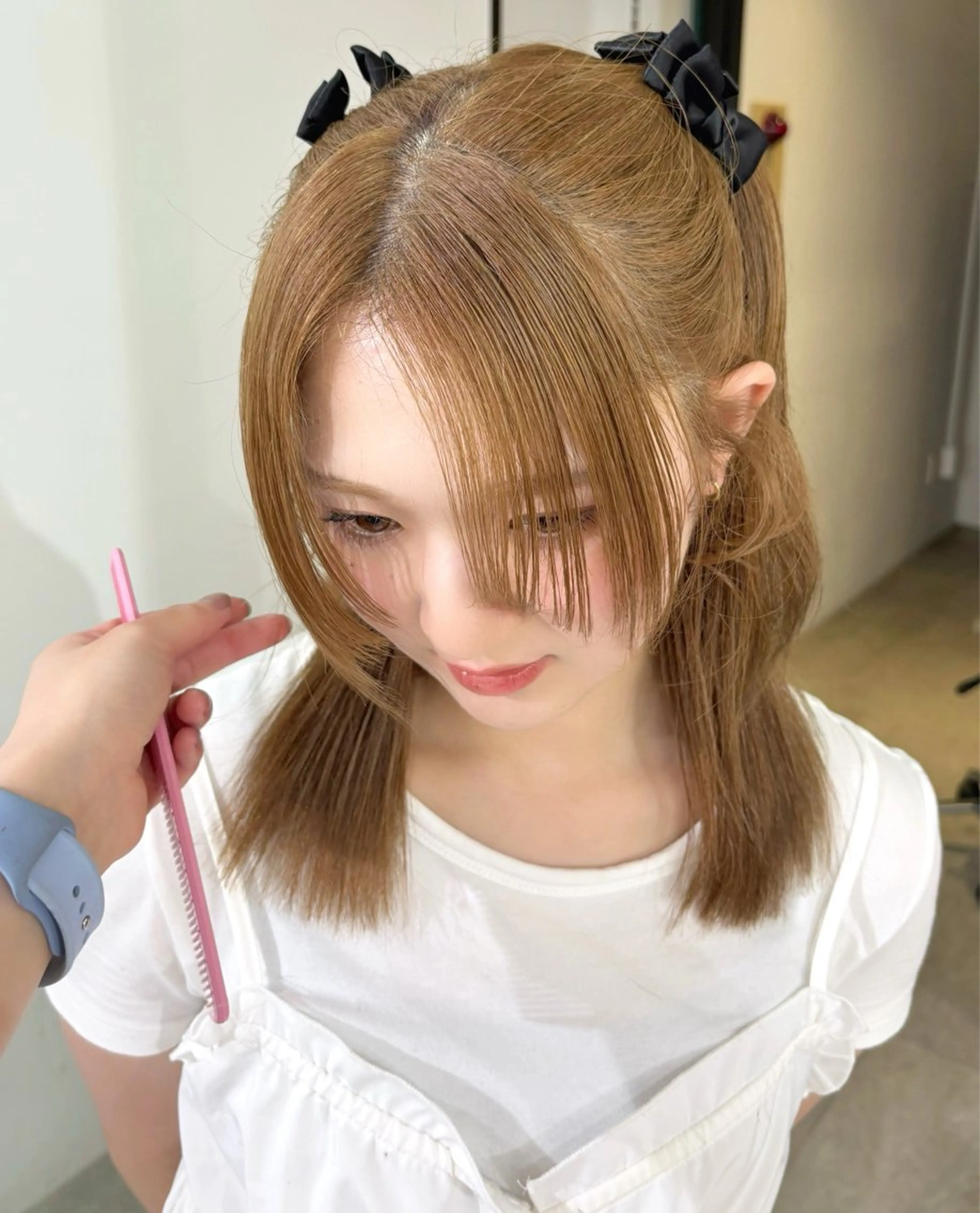 セミロング カラー ブリーチ 透明感カラー ダブルカラー ブリーチなしカラー mizuki/ピンク ベージュ.レイヤーのヘアスタイル