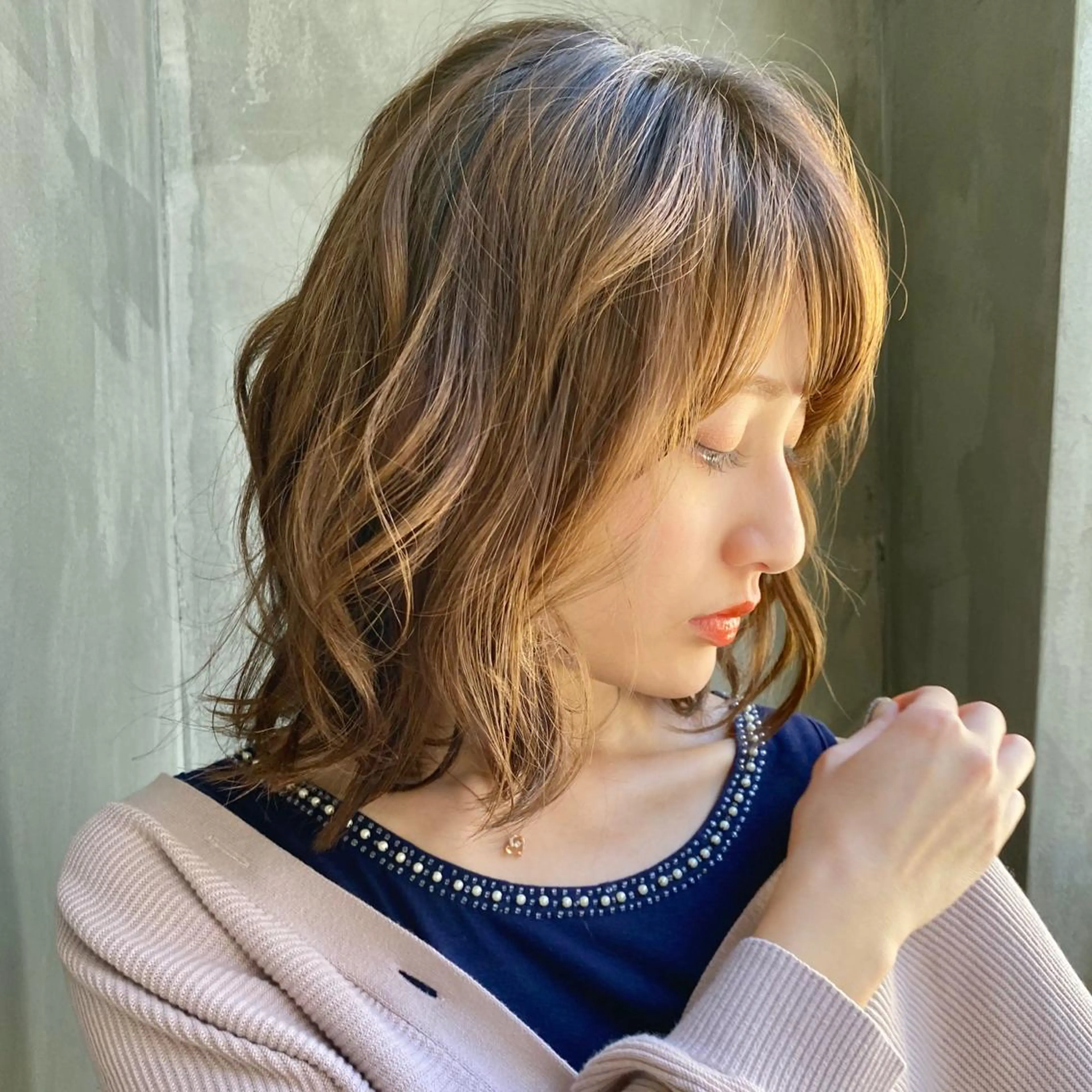 ミディアム カラー ベージュカラー Mogami Kengoのヘアスタイル