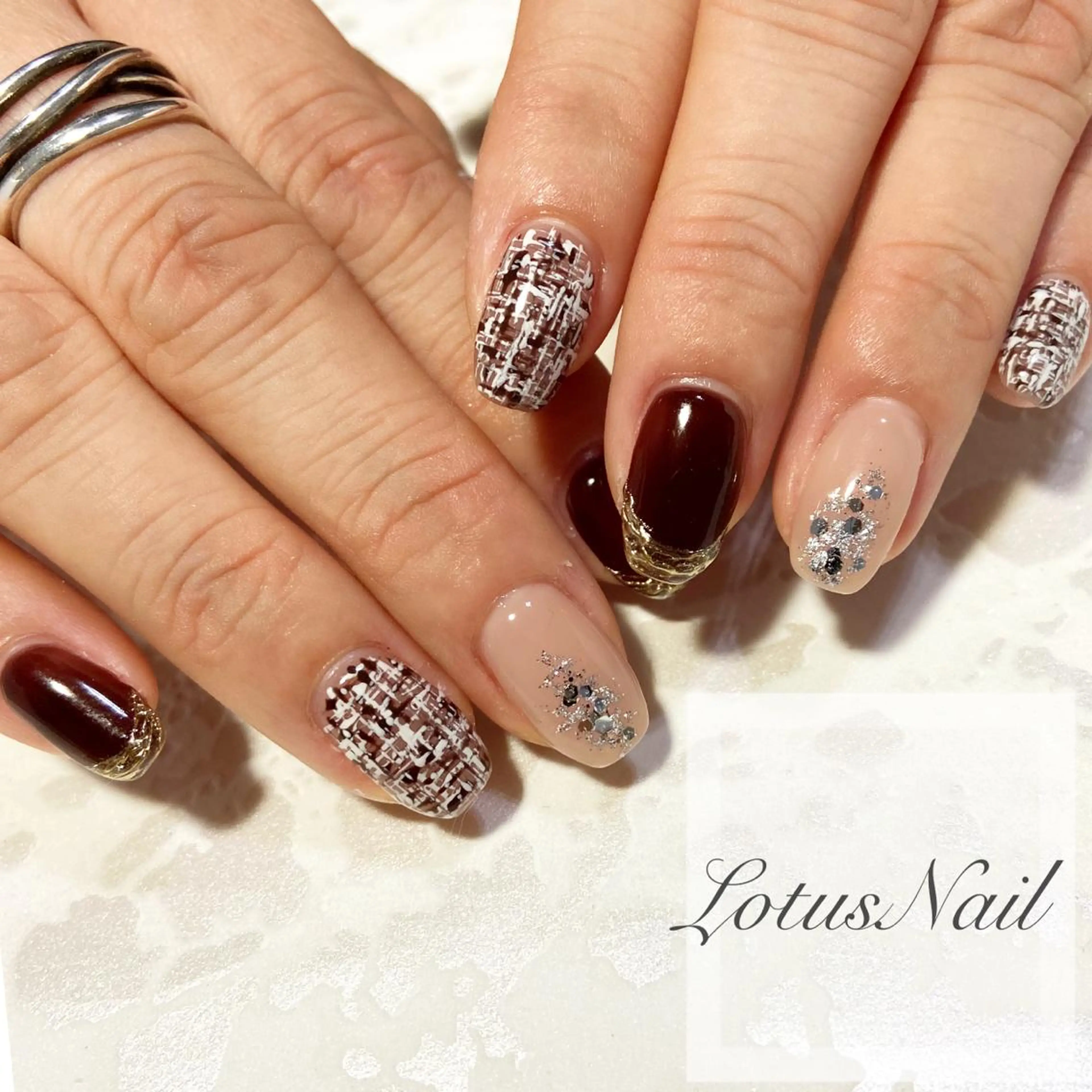ネイル ツイードネイル 冬ネイル ハンドネイル Lotus Nailのネイルデザイン
