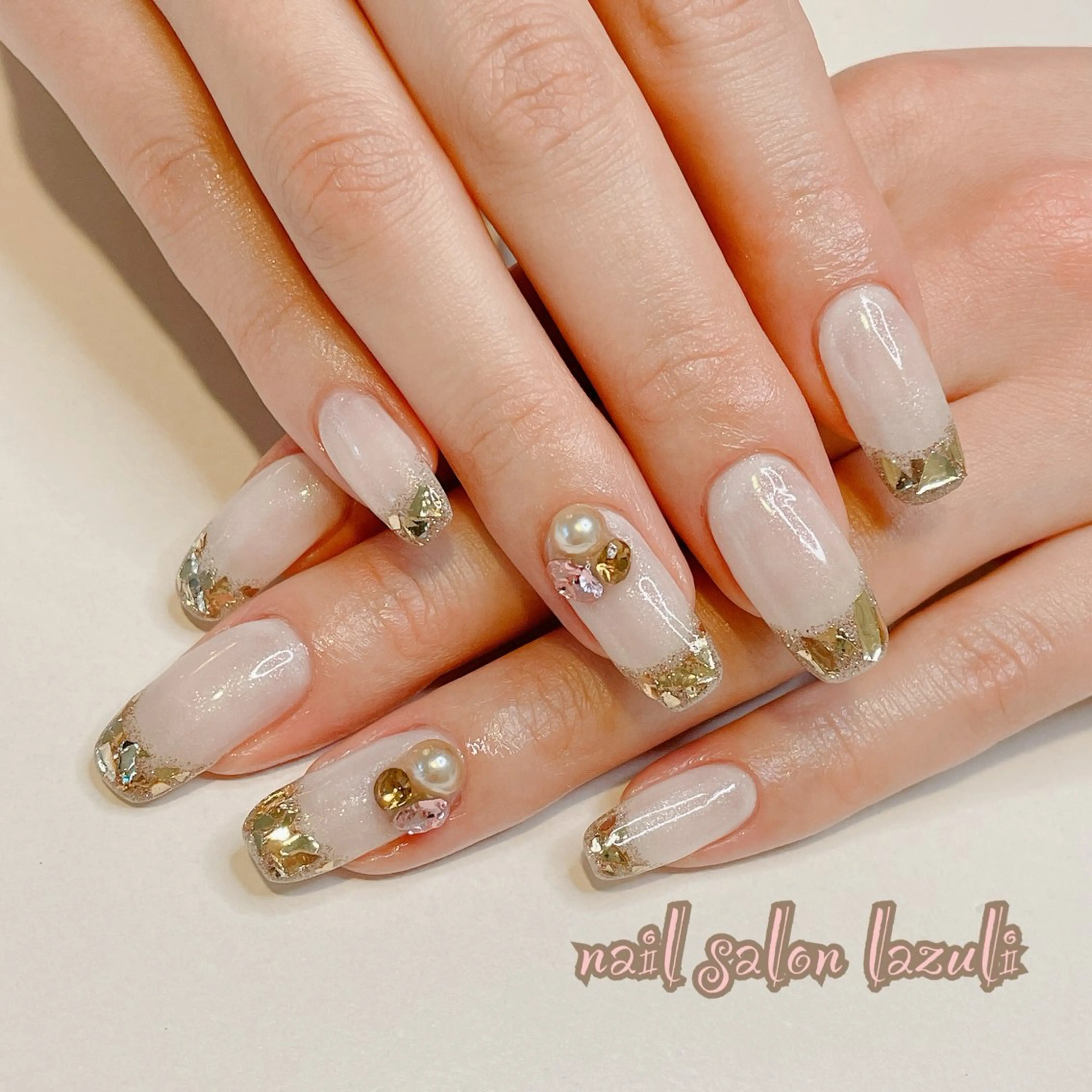 ネイル フレンチネイル ジェルネイル ガラスフレンチ パラジェル ハンドネイル nail salon lazuliのネイルデザイン