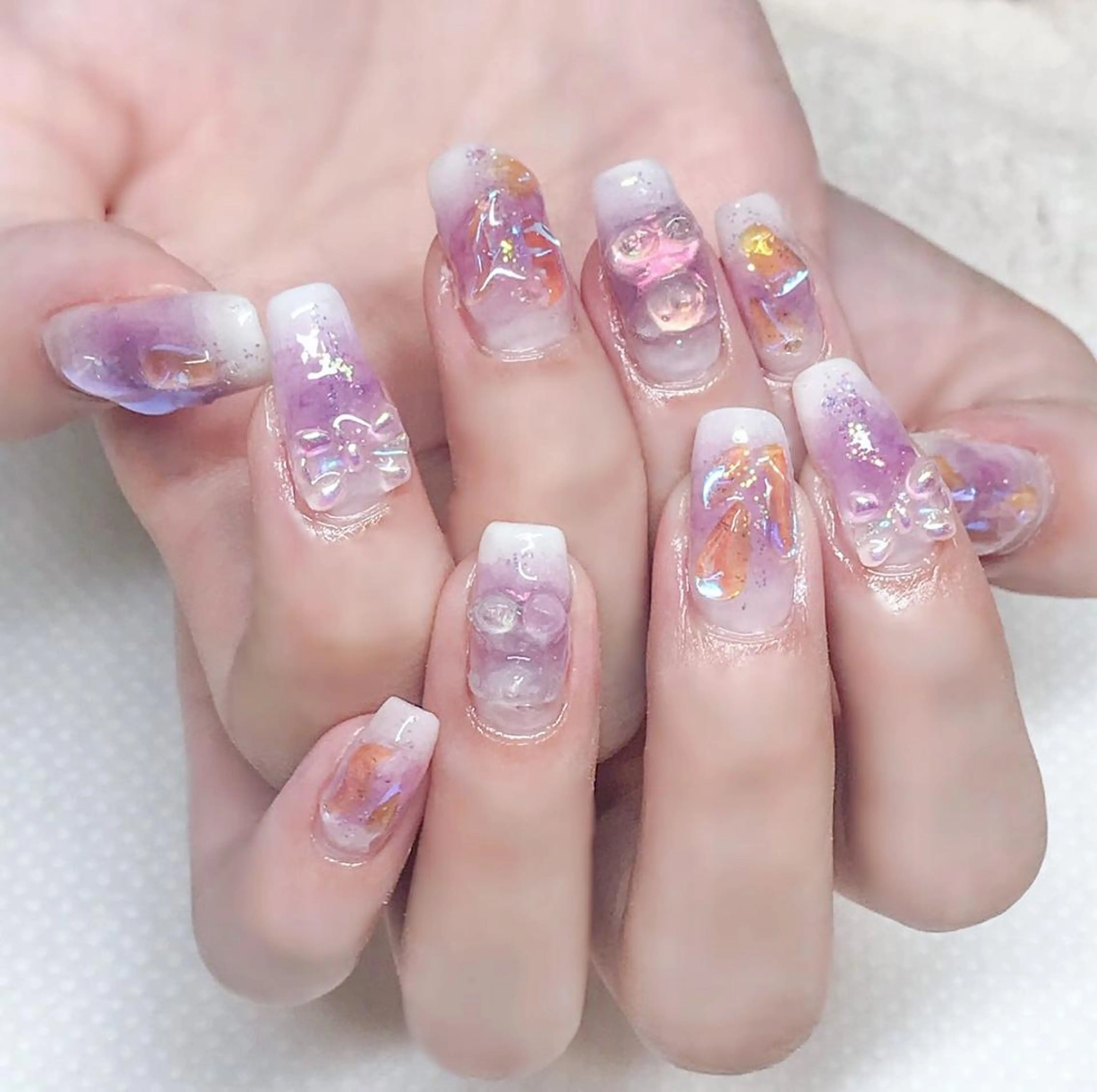 ネイル オーロラネイル チークネイル ジェルネイル 氷ネイル・うるうるネイル キラキラネイル Nyanco Nailのネイルデザイン