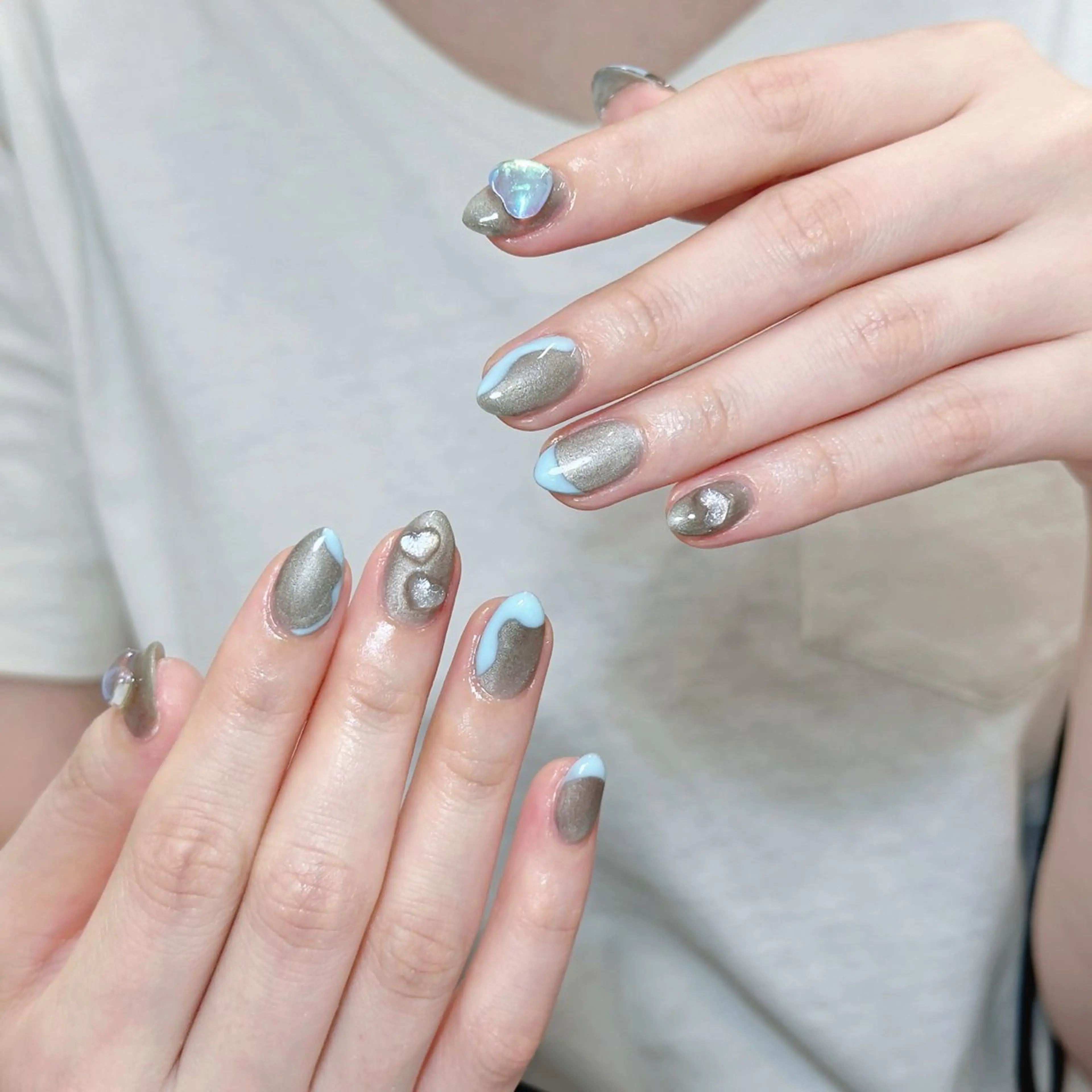 ネイル ブルー ハート ぷっくりネイル ハンドネイル Noa nail(旧 capof nailのネイルデザイン