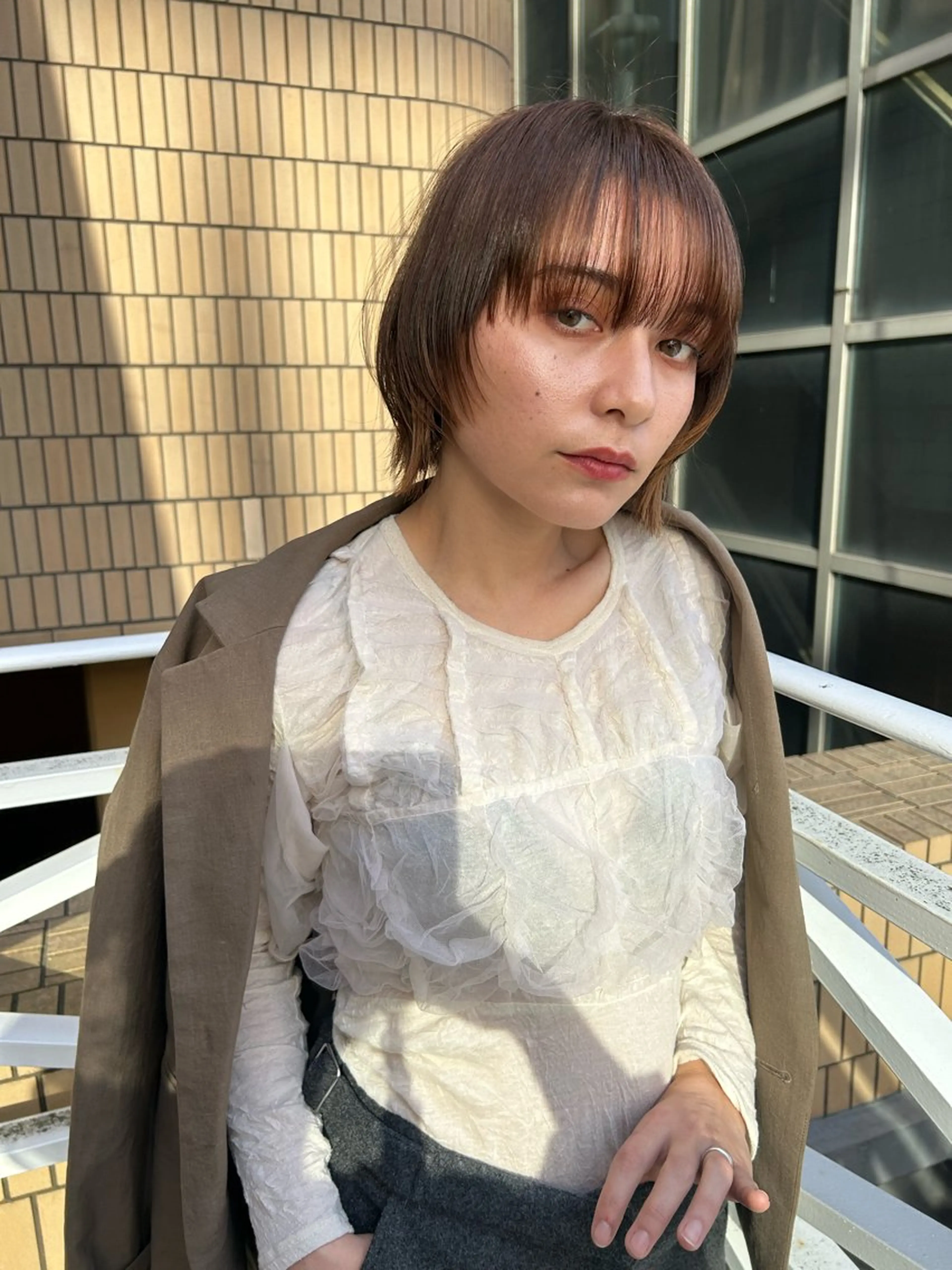 ショート カラー ボブレイヤー デザインカラー ボブ レイヤーカット ショートヘア ショート/ボブ専門 宮脇美奈/南船場のヘアスタイル