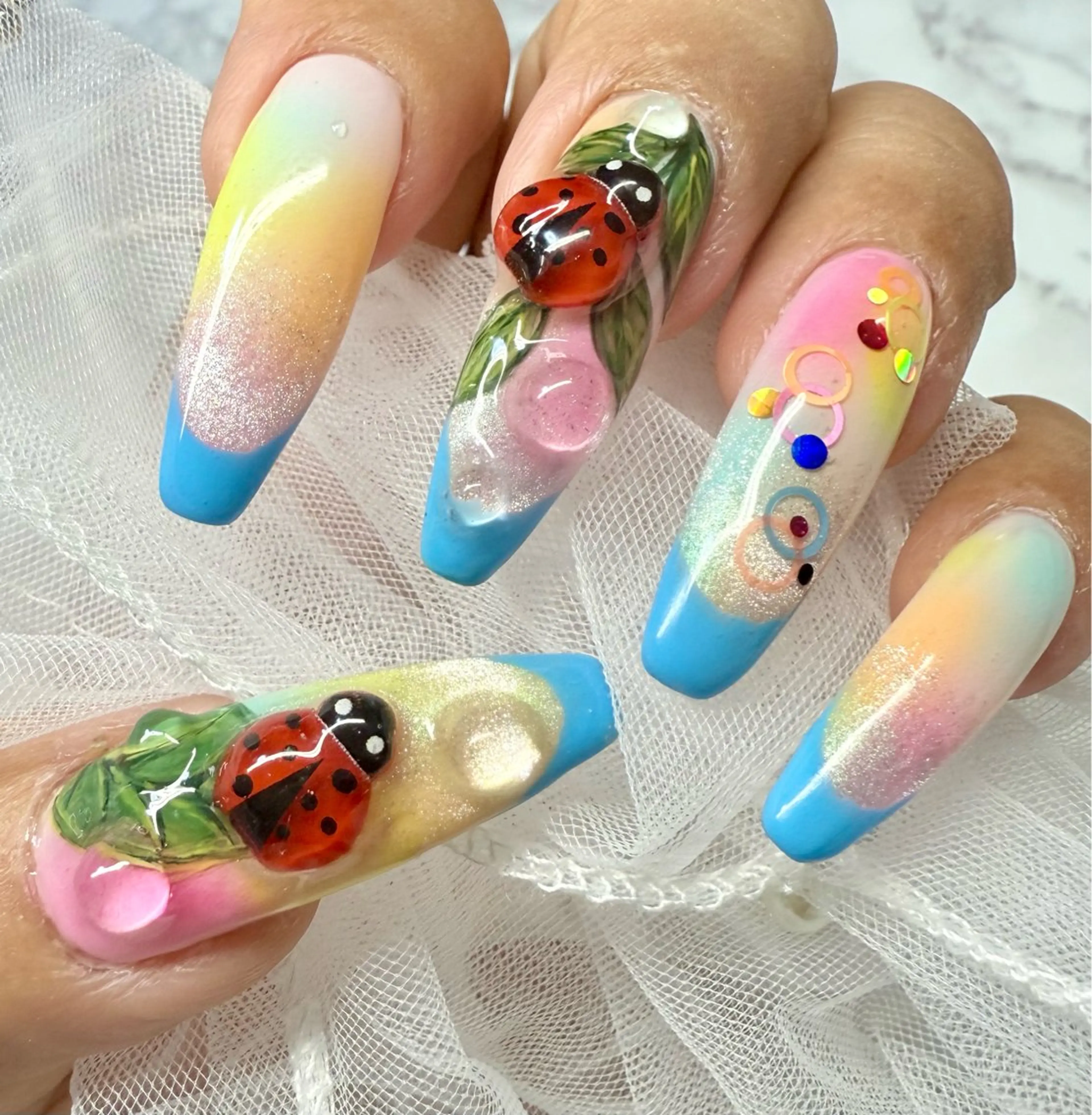 ネイル アートネイル フレンチネイル ガラスフレンチ 氷ネイル・うるうるネイル キラキラネイル M.N_ nailのネイルデザイン