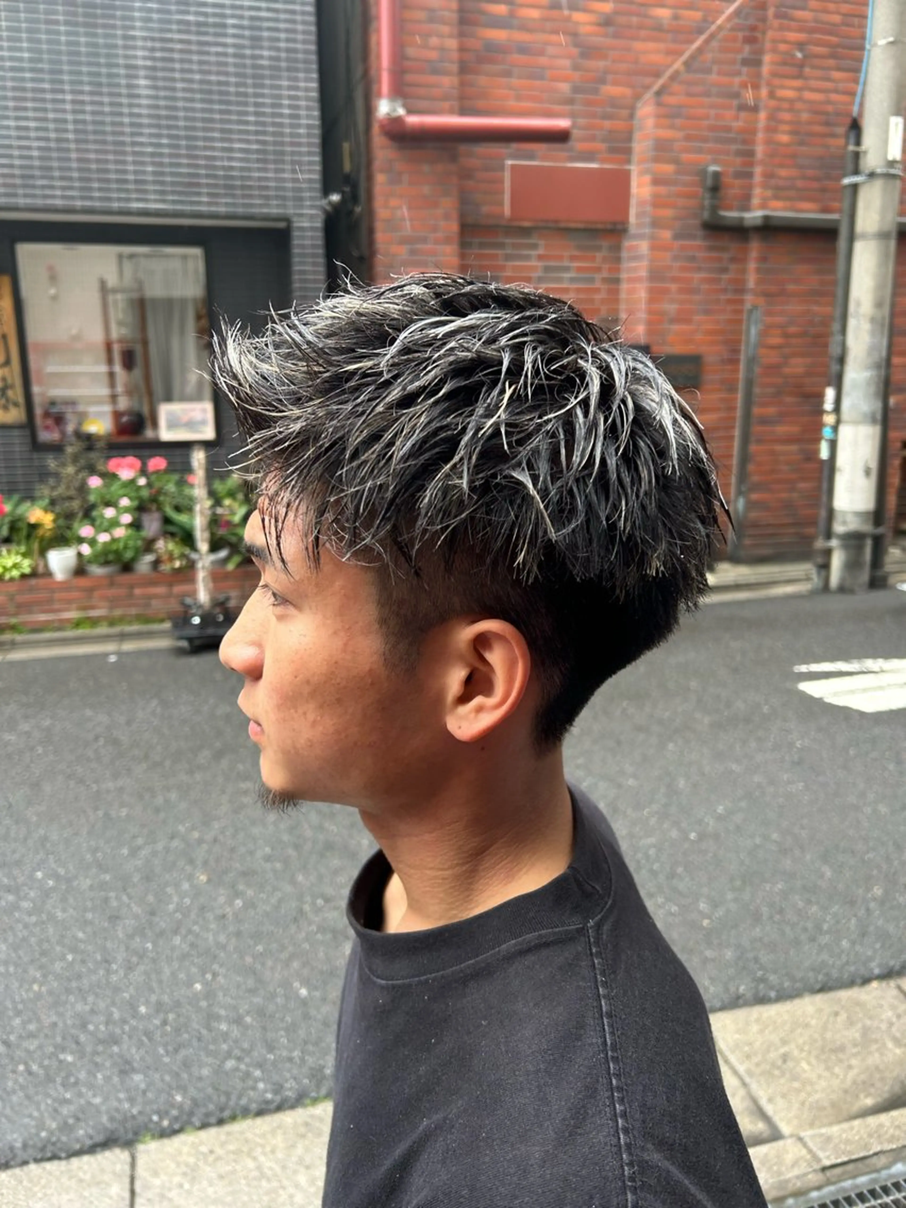 ショート カラー パーマ ヘアアレンジ メンズ アップバング メンズメッシュ メッシュ 藤田 希羅のヘアスタイル