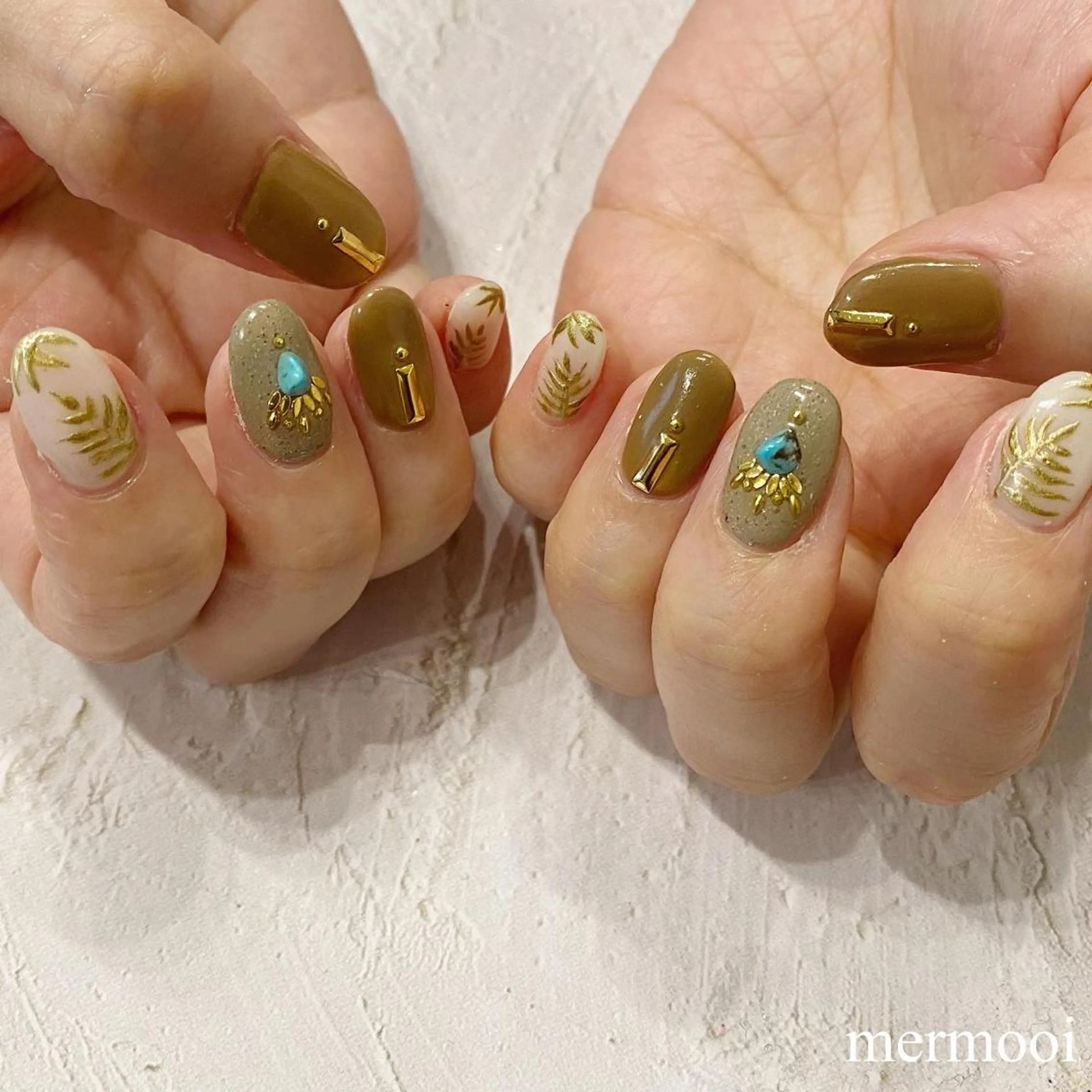 ネイル ブラウン 韓国ネイル ニュアンスネイル ハンドネイル mermooi nailのネイルデザイン
