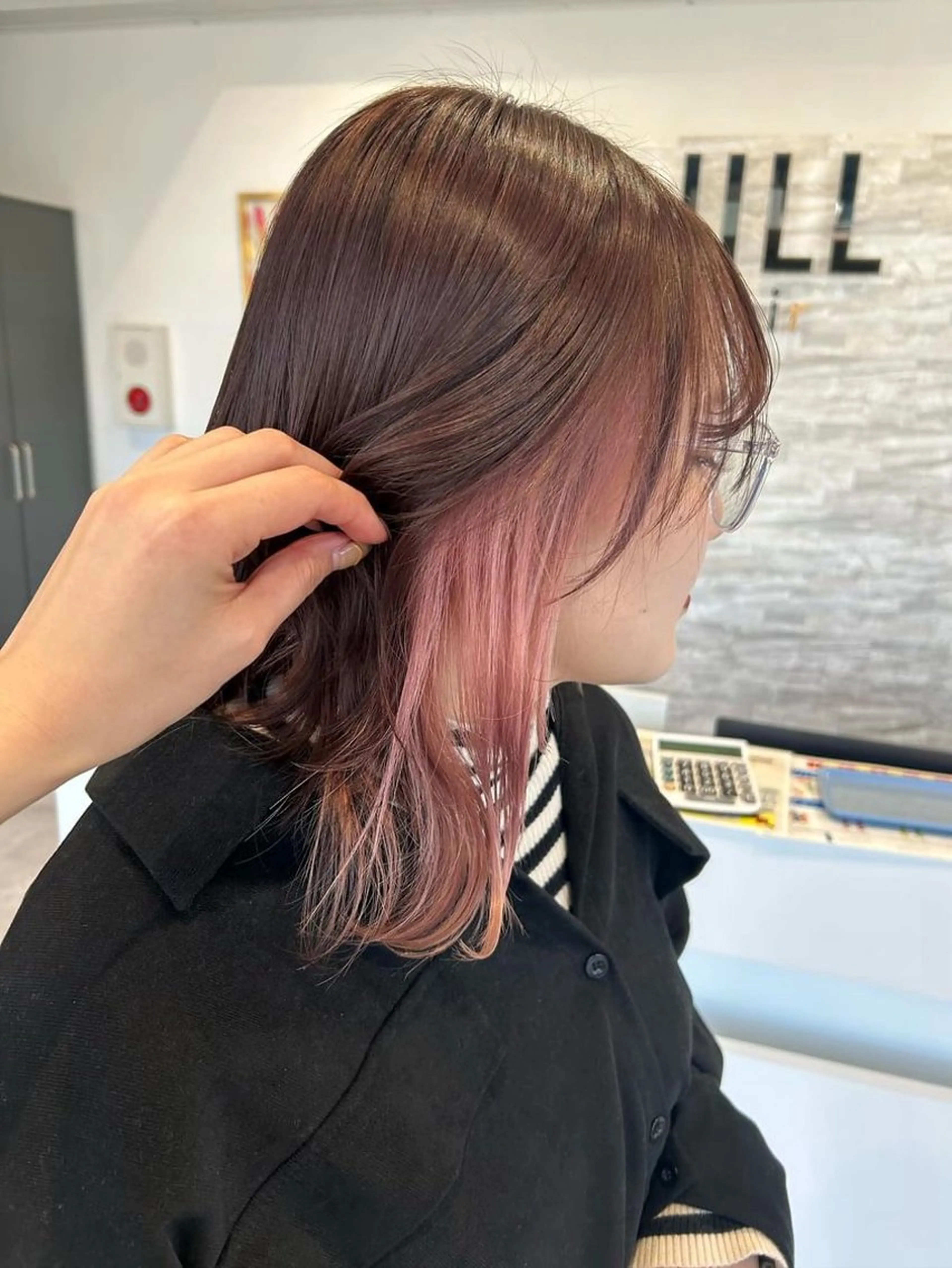 ミディアム ピンクブラウン JILL    hair所属・maki💖 暖色カラーのヘアスタイル