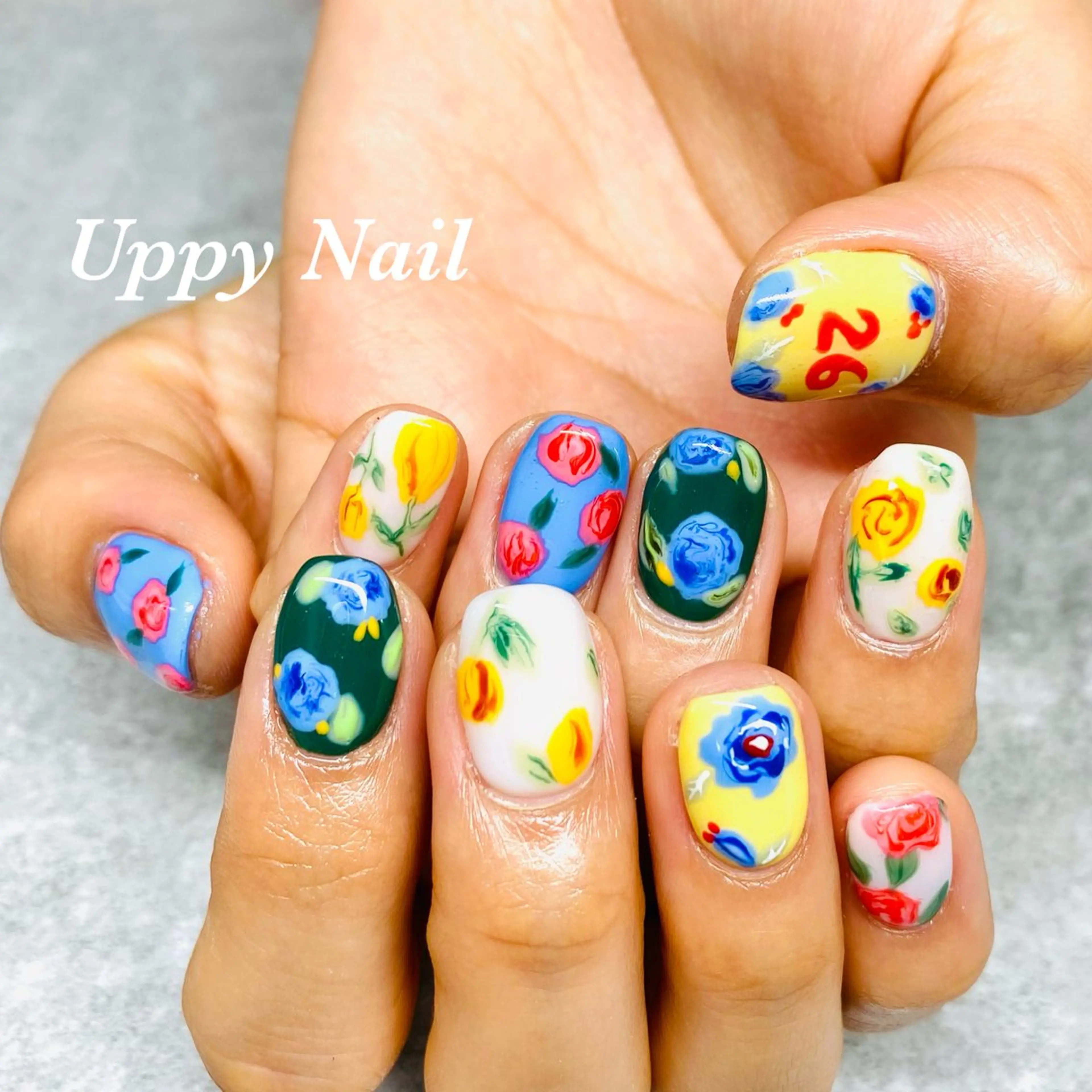 ネイル フラワーネイル 春ネイル ハンドネイル Uppy Nail ukyoのネイルデザイン