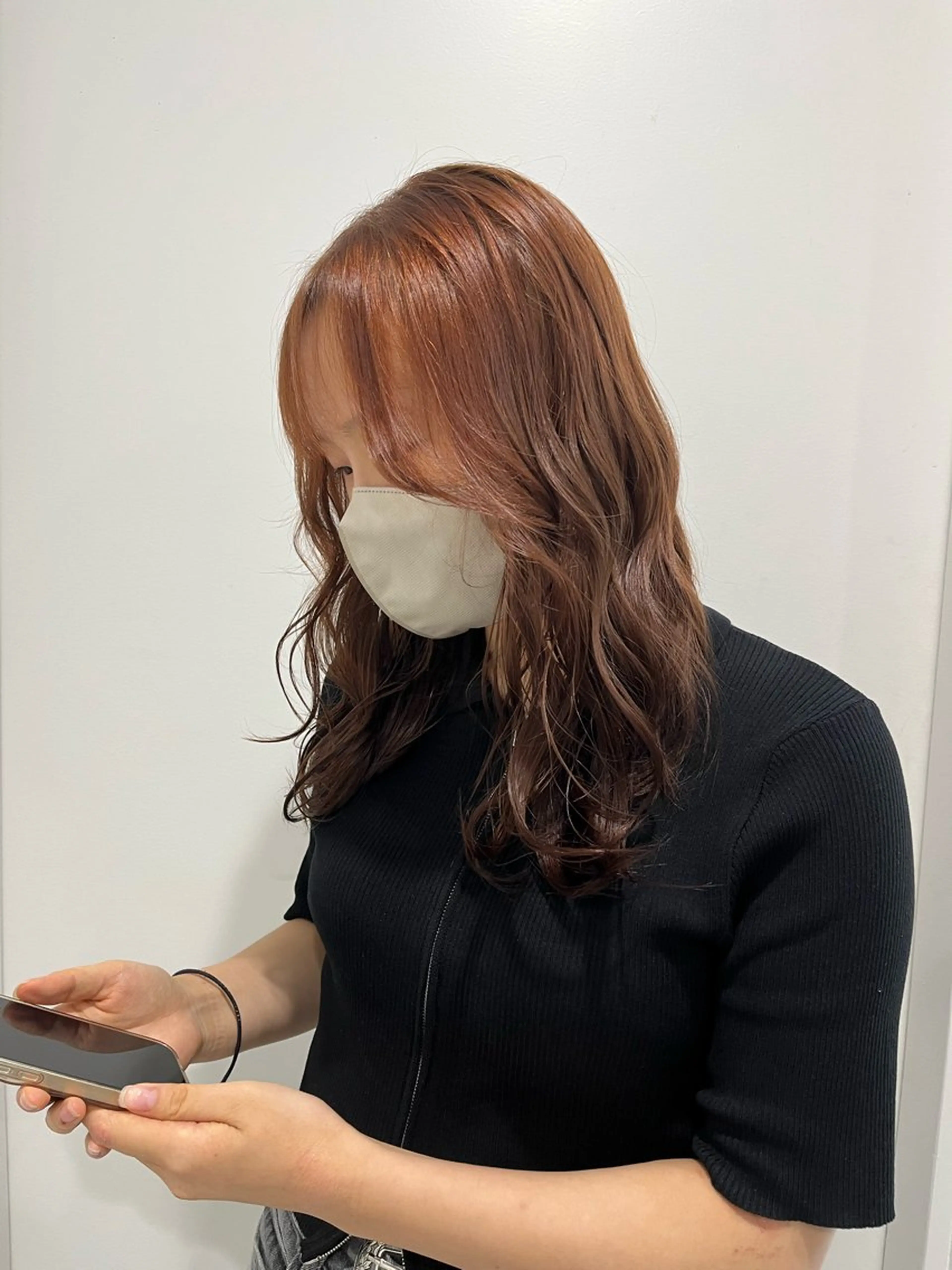 ミディアム カラー オレンジ 縮毛矯正/ハイトーン /パーマ/前原汐🎐のヘアスタイル