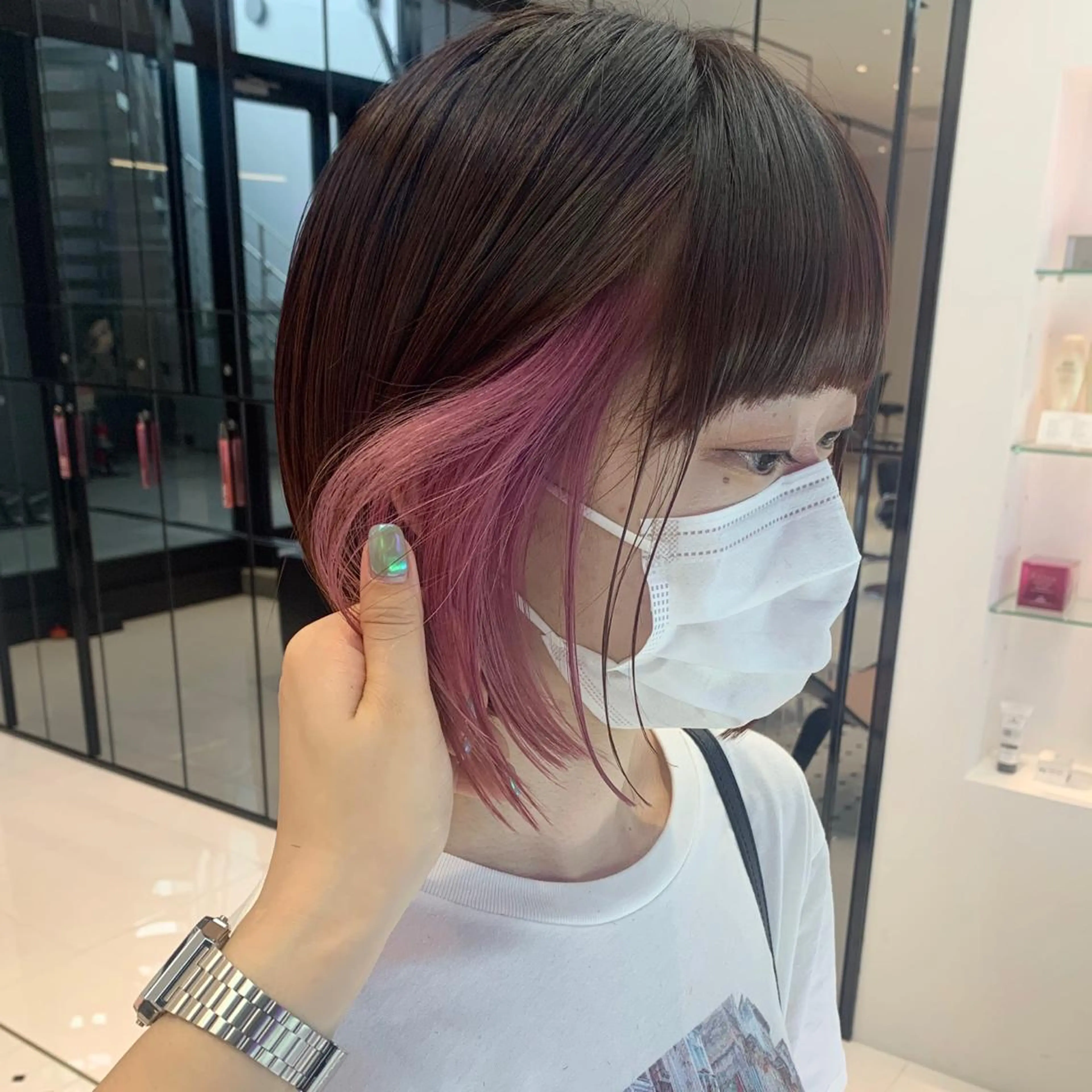 ショート カラー アッシュ インナーカラー ピンクカラー ピンクアッシュ ボブ ハッシュカット/ハイ トーン/MANAMIのヘアスタイル