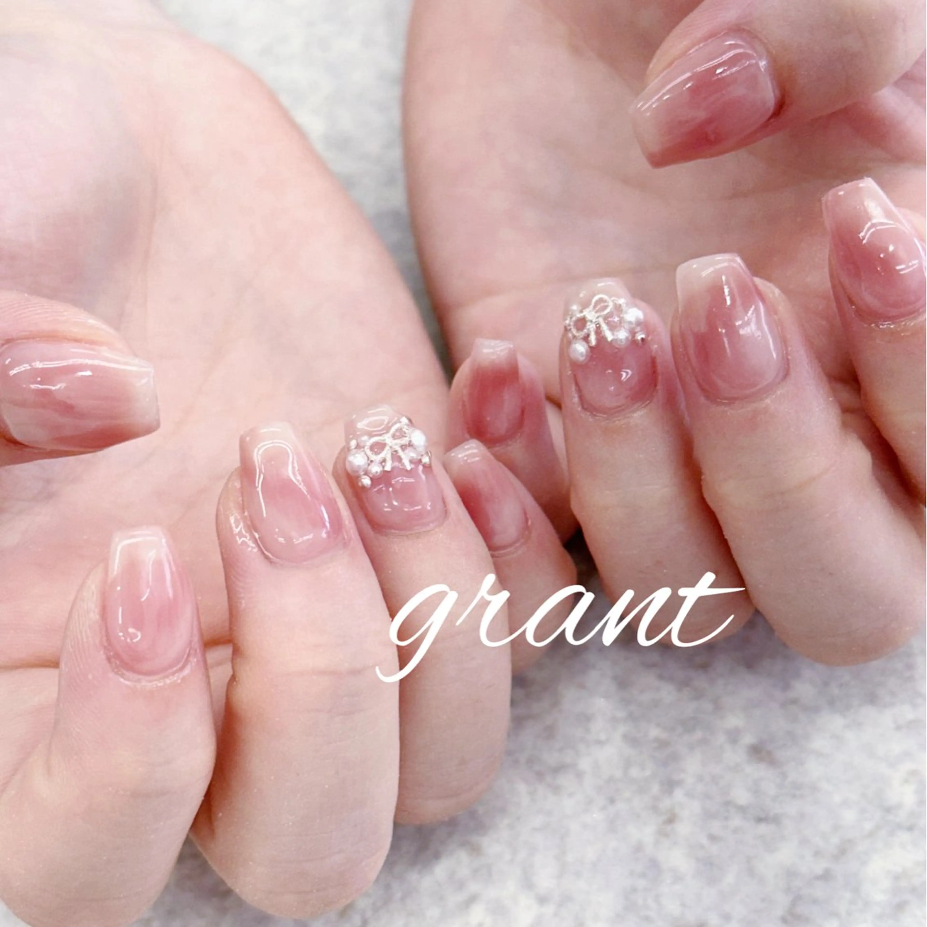 ネイル 韓国ネイル ニュアンスネイル リボン ハンドネイル nail salon grant所属・nailsalon grantのネイルデザイン
