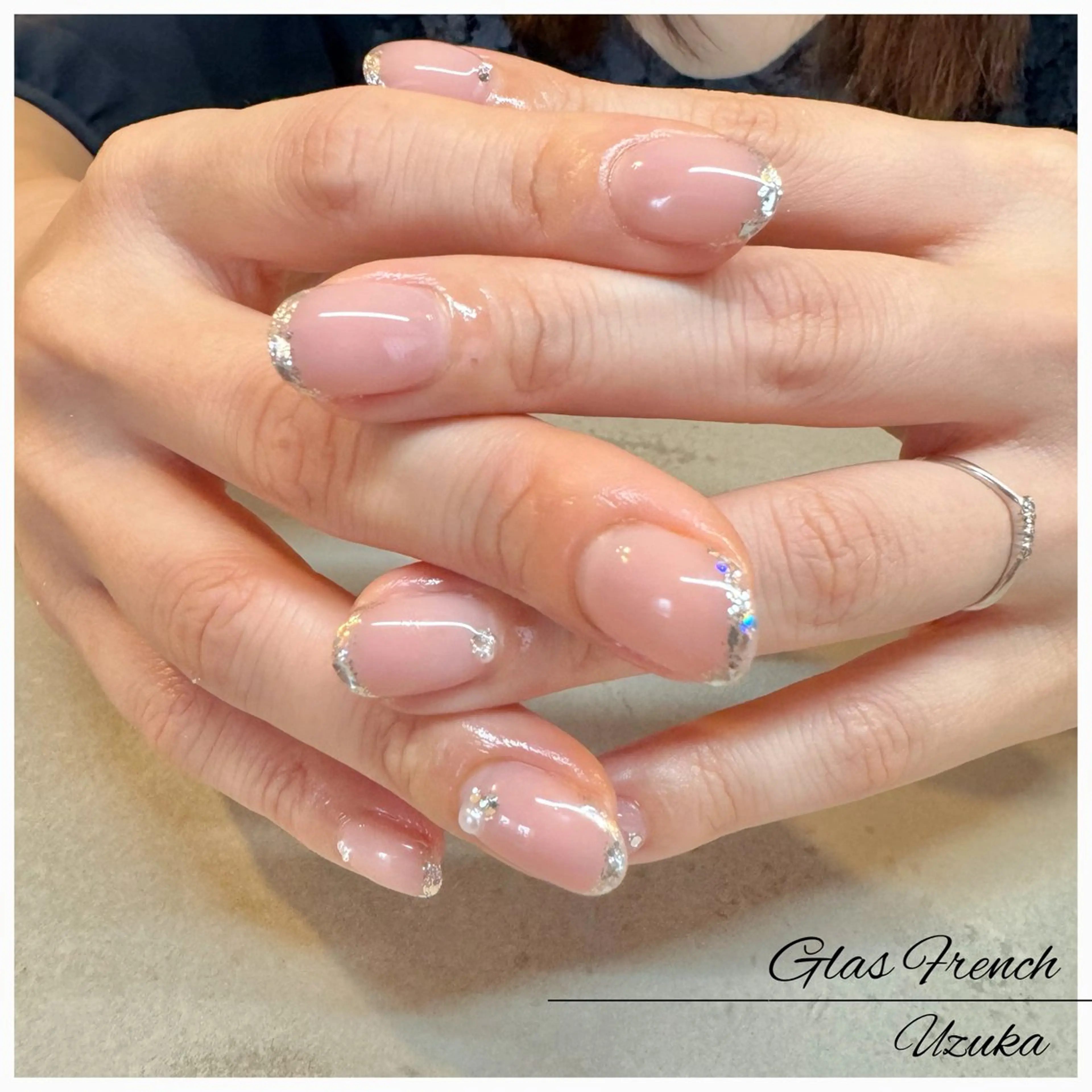 ネイル フレンチネイル ガラスフレンチ オフィスネイル ハンドネイル ハンドケア 【nail】 Uzuka🌙のネイルデザイン