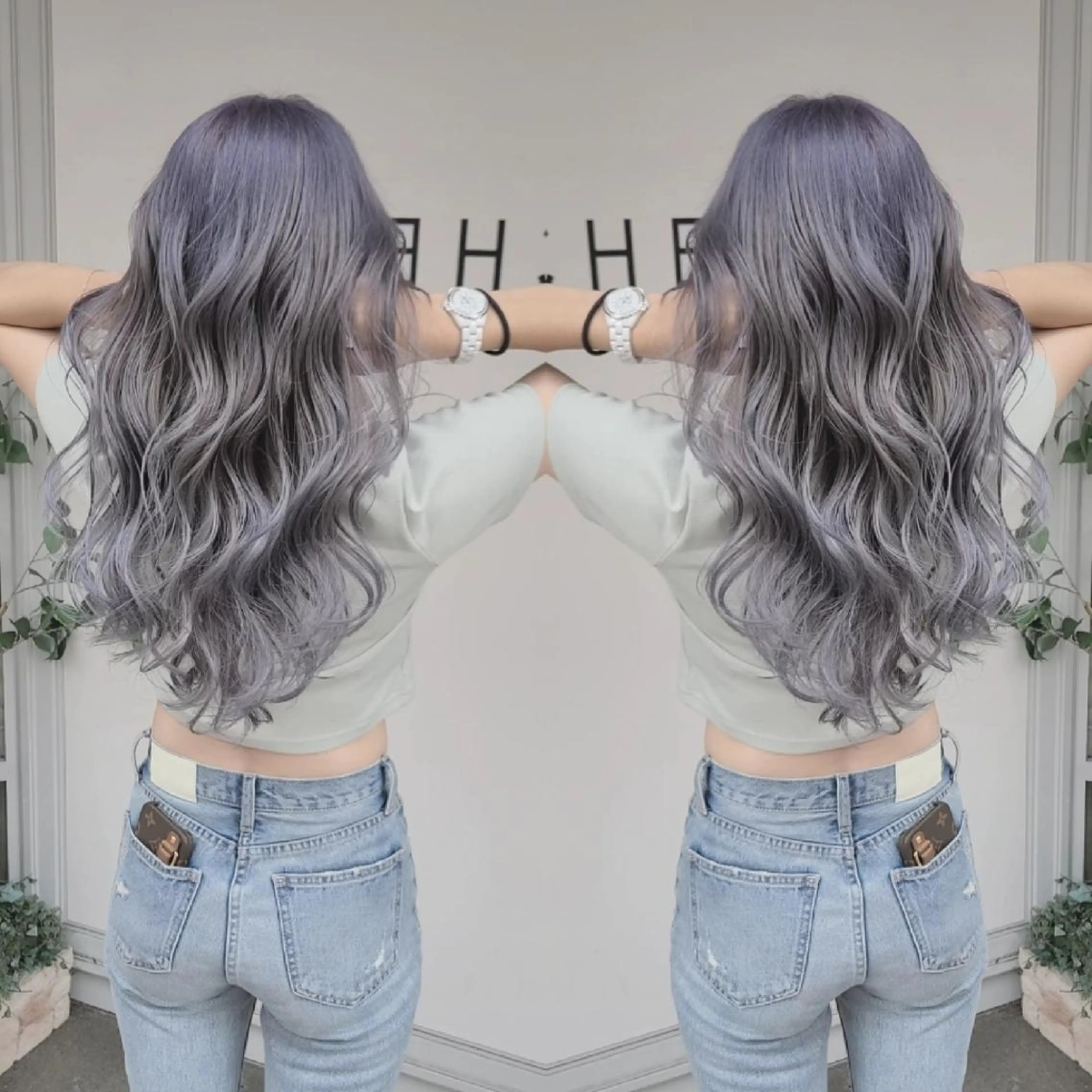 カラー ロング アッシュ アッシュグレー バレイヤージュ ベージュカラー ブリーチ ヘアカラー cherie所属・大内 格のヘアスタイル