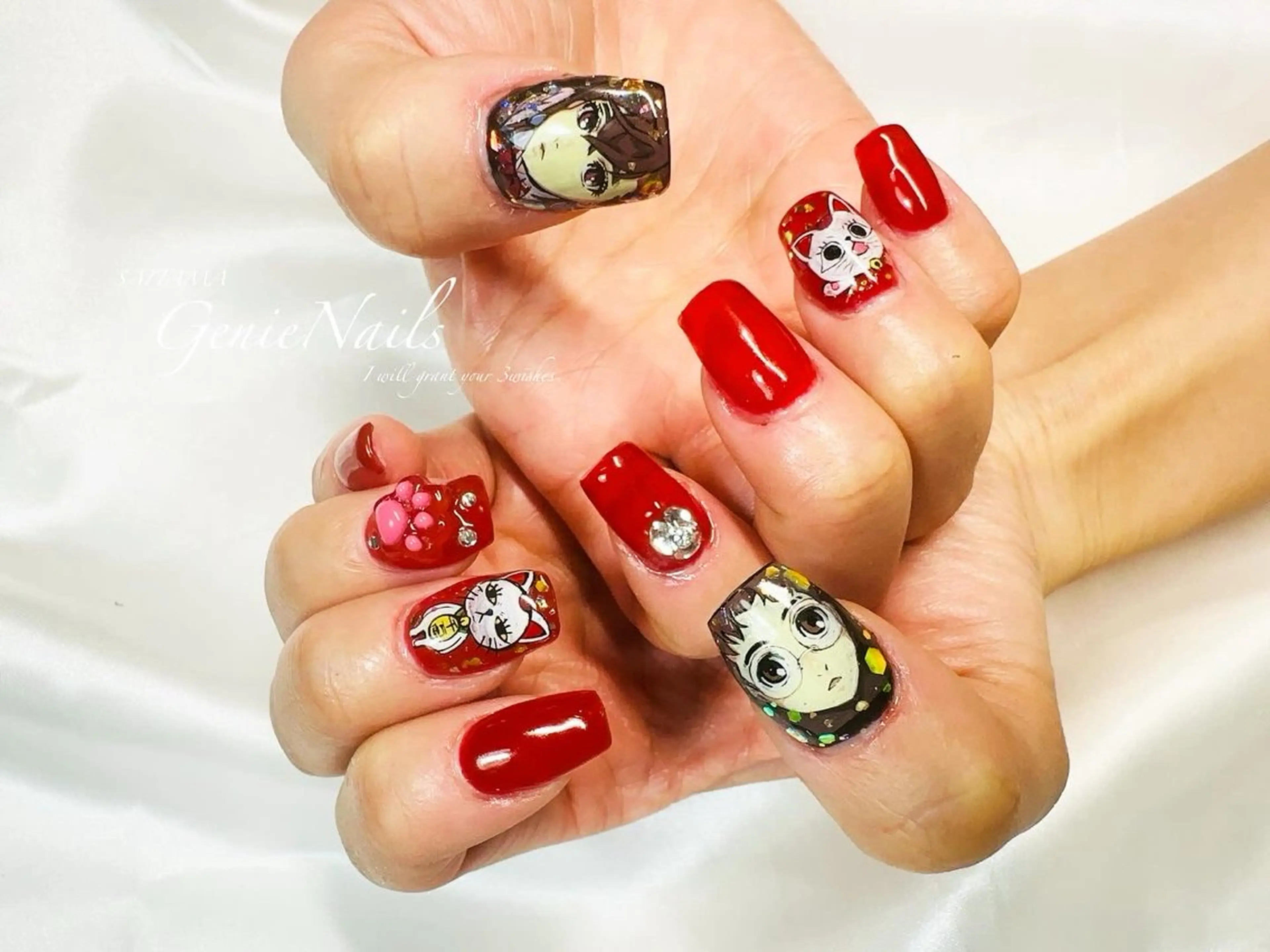 メンズ ネイル アートネイル 長さ出し 氷ネイル・うるうるネイル ロングネイル 持ち込み Genie Nailsのネイルデザイン