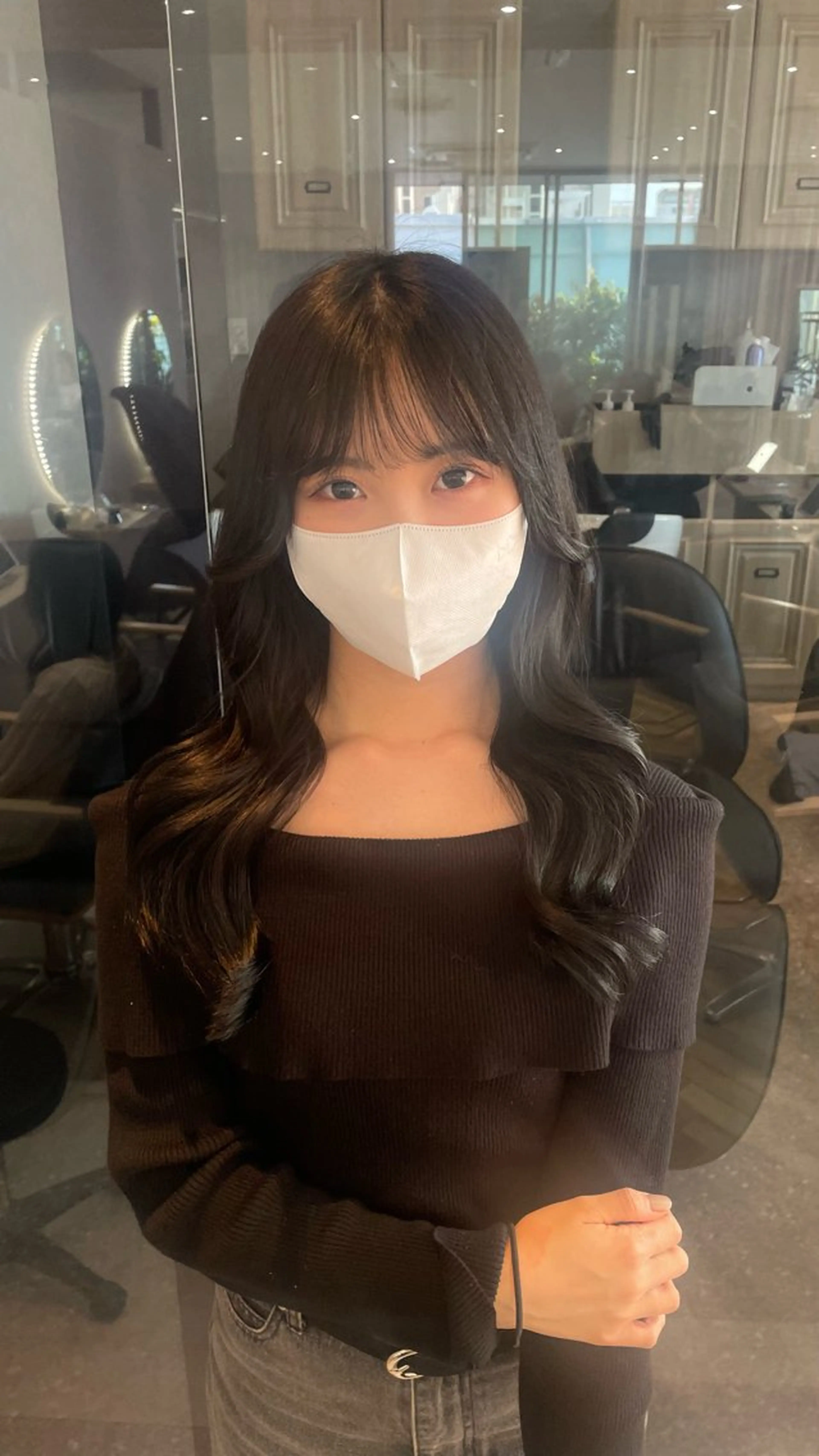 ロング アッシュ ボブ くびれヘア ハッシュカット 髪質改善 韓国ハッシュカット✨ レイヤーカット🍒のヘアスタイル