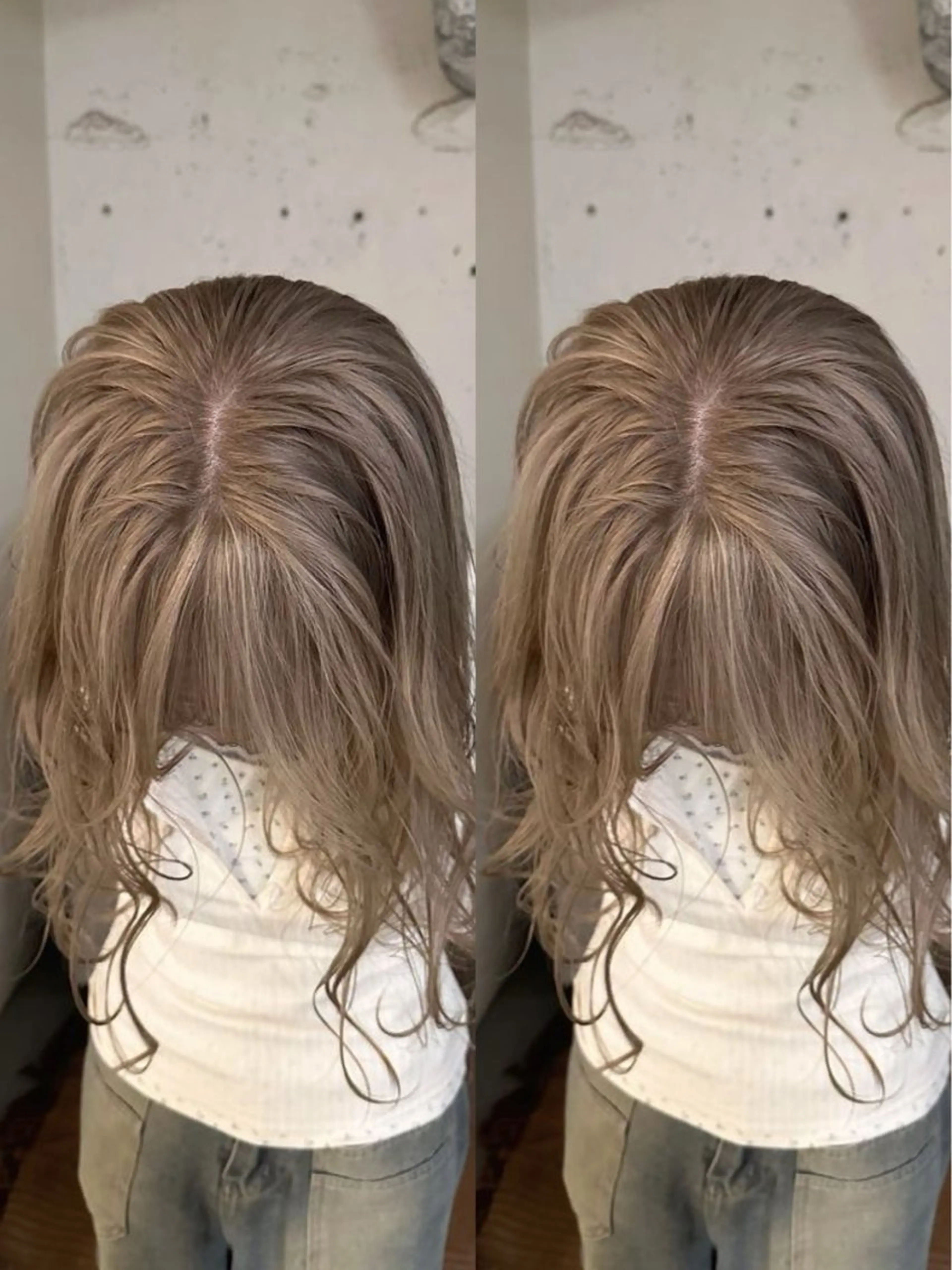 ロング カラー ベージュカラー ミルクティーベージュ ヘアカラー ⚡️ブリーチリタッチ グレー/ハイライトのヘアスタイル