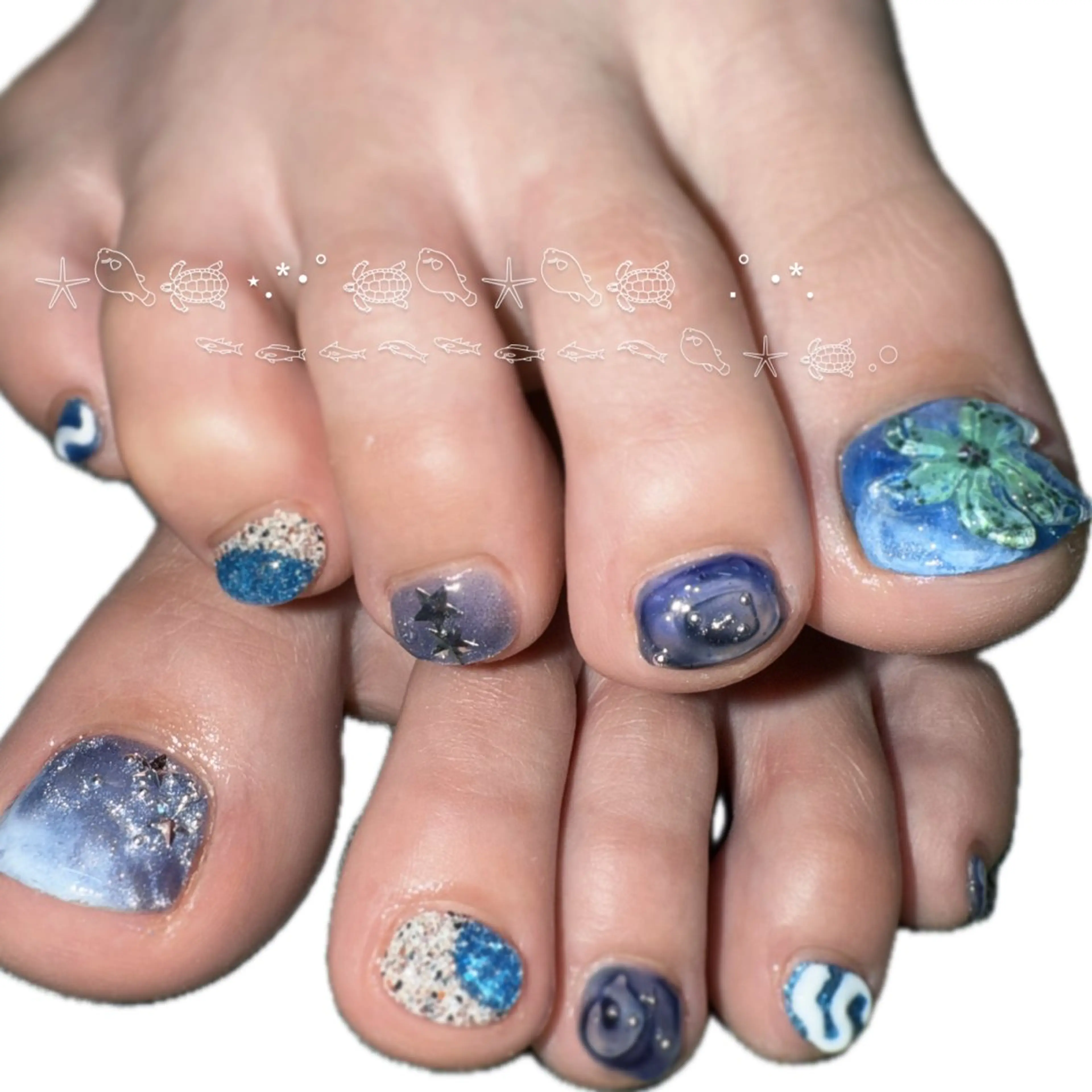 ネイル ブルー フットネイル シンプルネイル フットネイル posa nail モエミのネイルデザイン