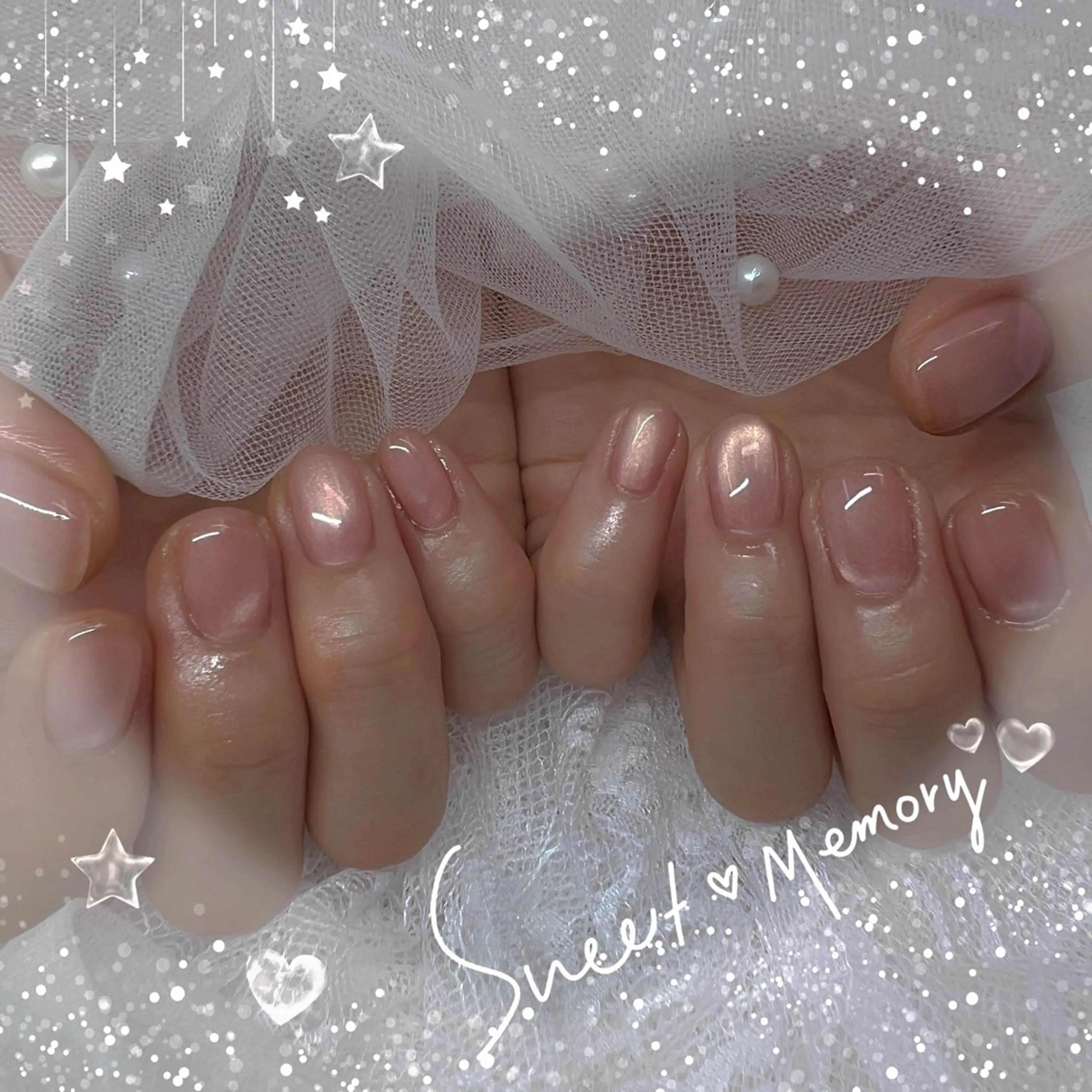 ネイル チークネイル フレンチネイル ガーリー ガラスフレンチ グラデーション ハンドネイル Chill Nailsalonのネイルデザイン