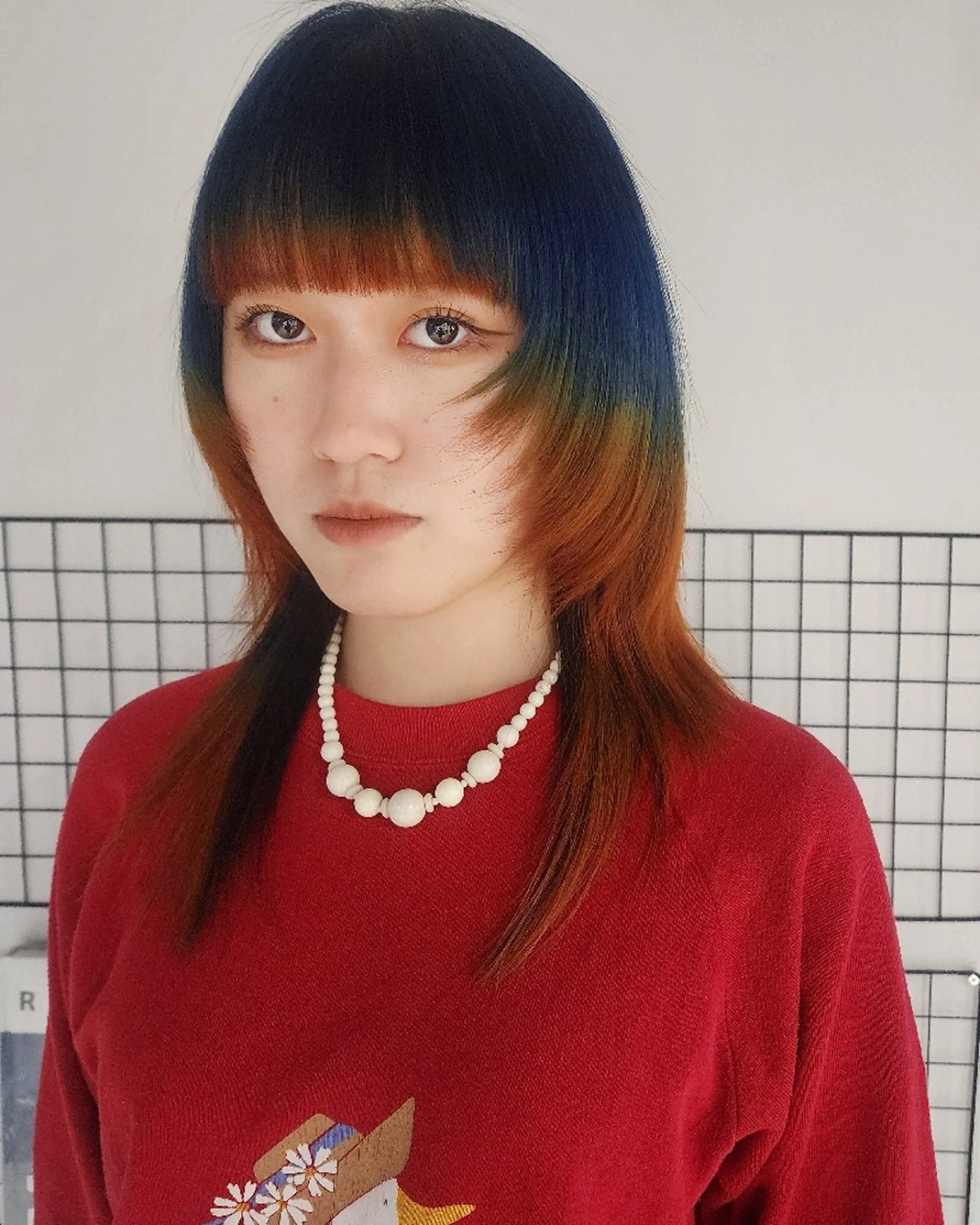 ミディアム カラー ブルーカラー ダブルカラー オレンジ Backbocker所属・ハイトーン/ブリーチ /デザインカラーのヘアスタイル