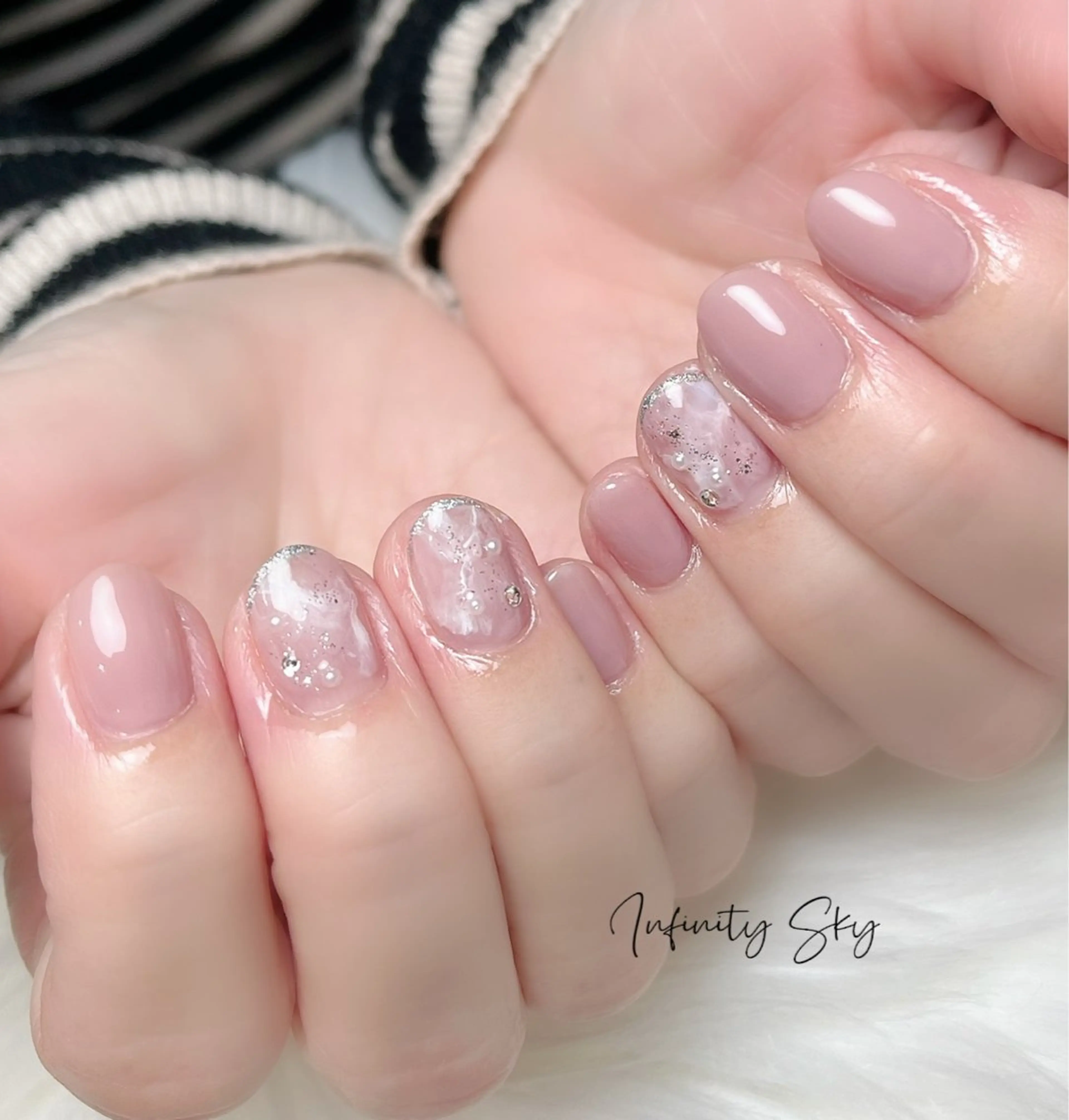 ネイル 大理石ネイル(マーブル) ピンク シンプルネイル infinity skyのネイルデザイン