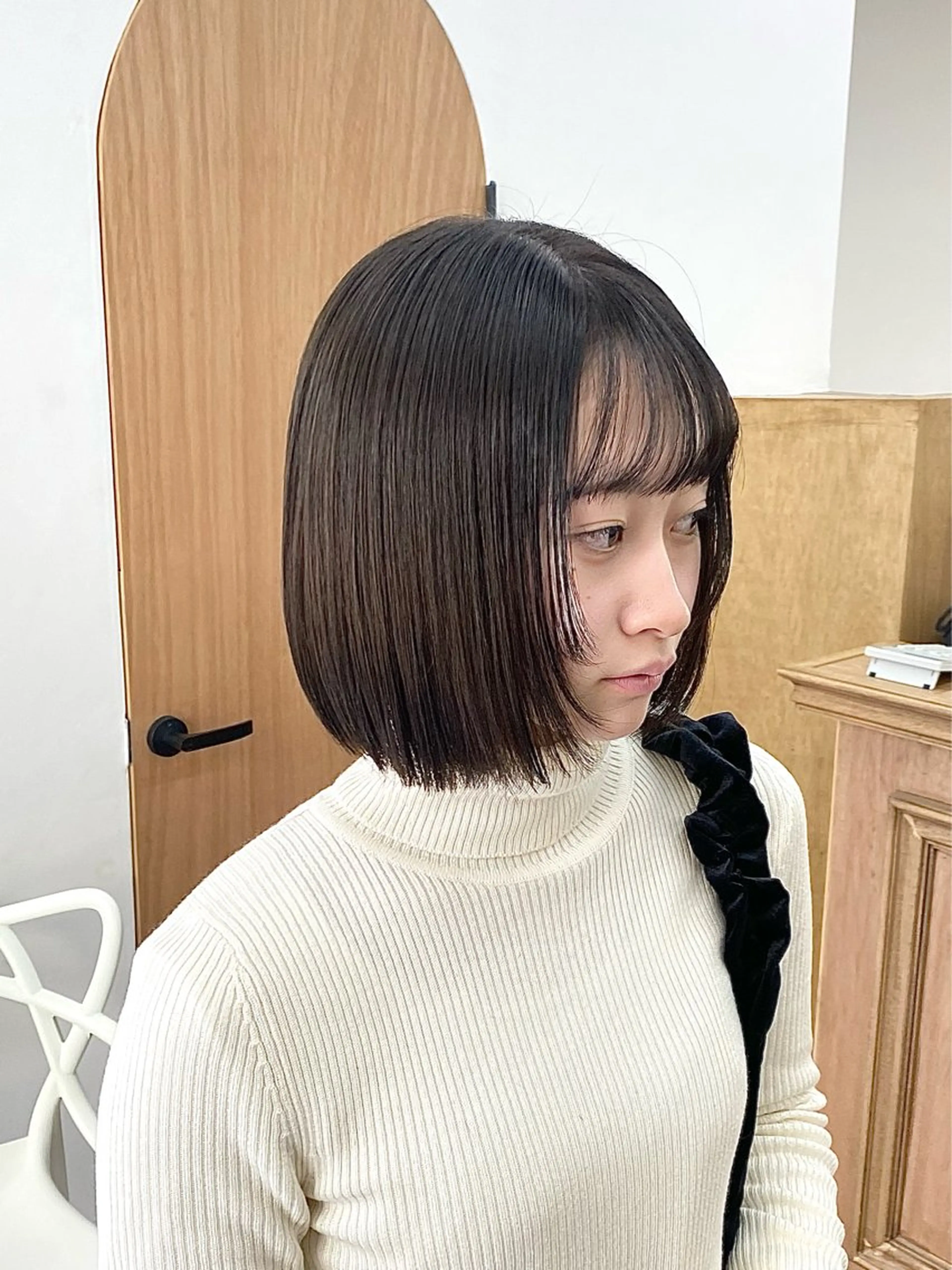 ミディアム カラー ヘアアレンジ グレージュ ボブ カット ヘアカラー トリートメント ハル🌸柔色/ ブリーチなし/艶髪のヘアスタイル