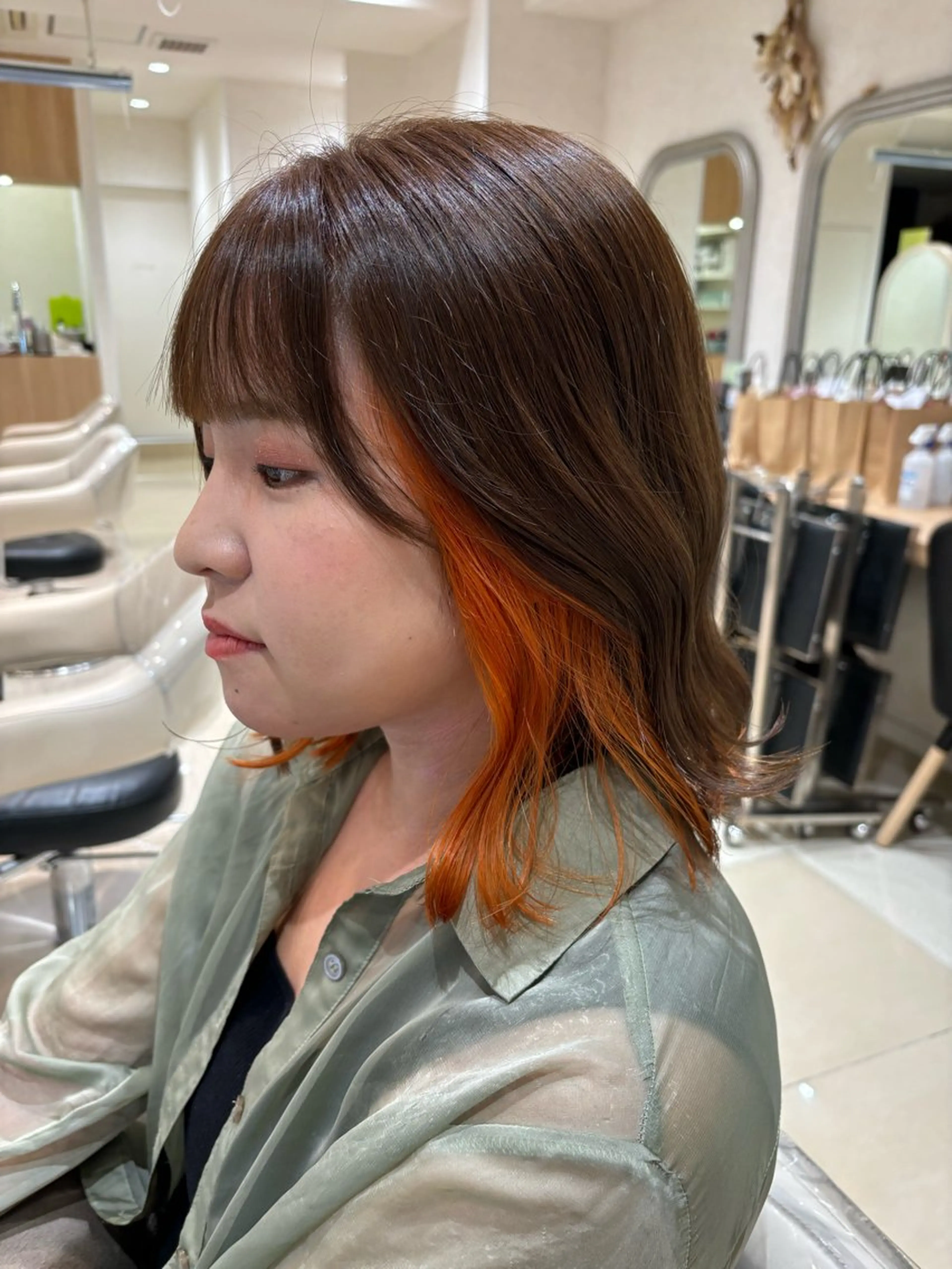 ミディアム カラー ヘアカラー トリートメント ぷっつりボブ🫧 タケウチアミのヘアスタイル