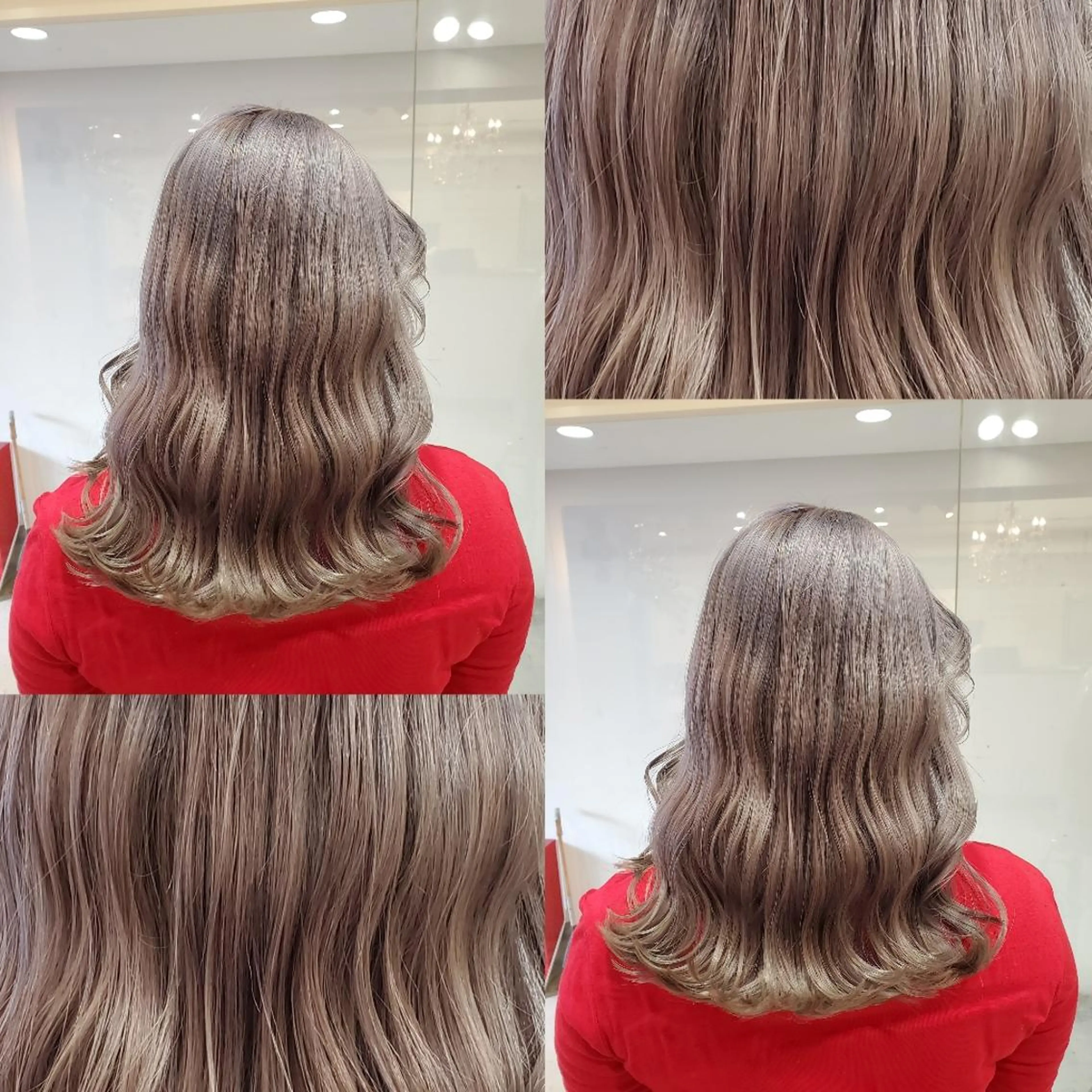 セミロング ヘアカラー ツヤ髪✨縮毛矯正 ハイトーンカラーのヘアスタイル