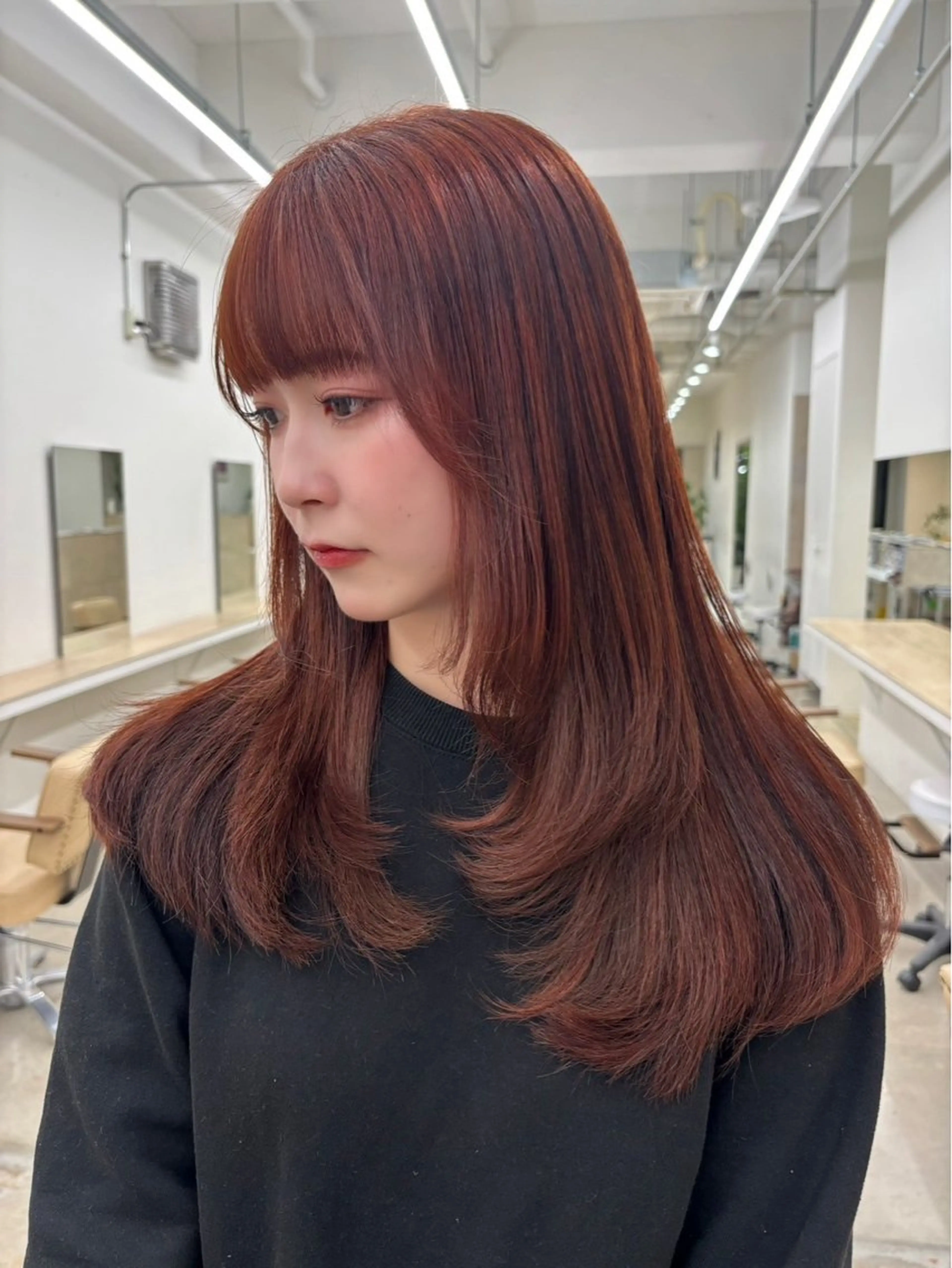 ロング カラー ブリーチ ブリーチなしカラー オレンジ 髪質改善 レイヤーカット ヘアカラー トリートメント 🩷透明感/韓国 へア🩷HARUKAのヘアスタイル