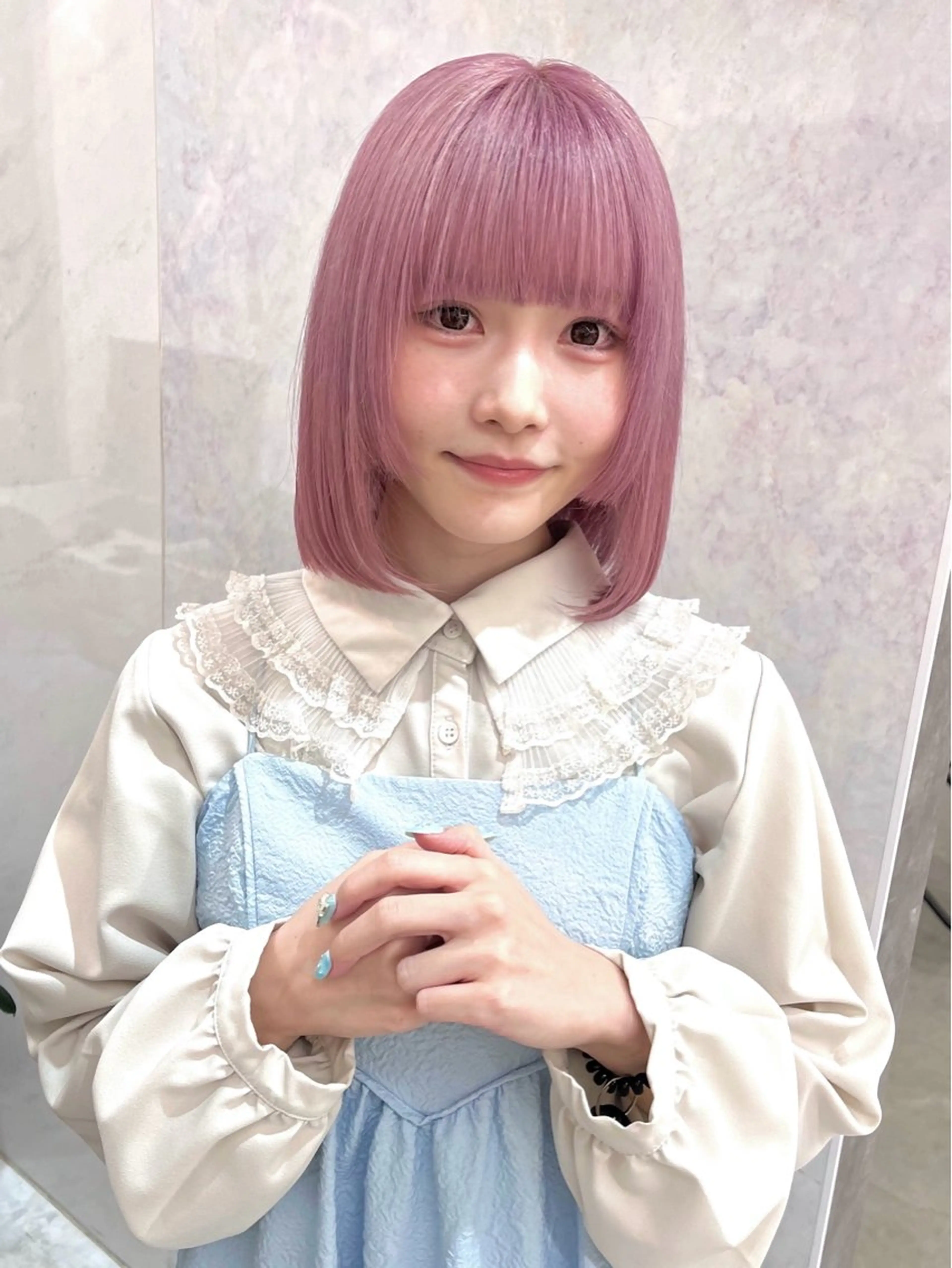 ロング カラー パーマ ヘアアレンジ メンズ キッズ ヘアカラー トリートメント ハイトーン/ピンク 💗モモ໒꒱のヘアスタイル