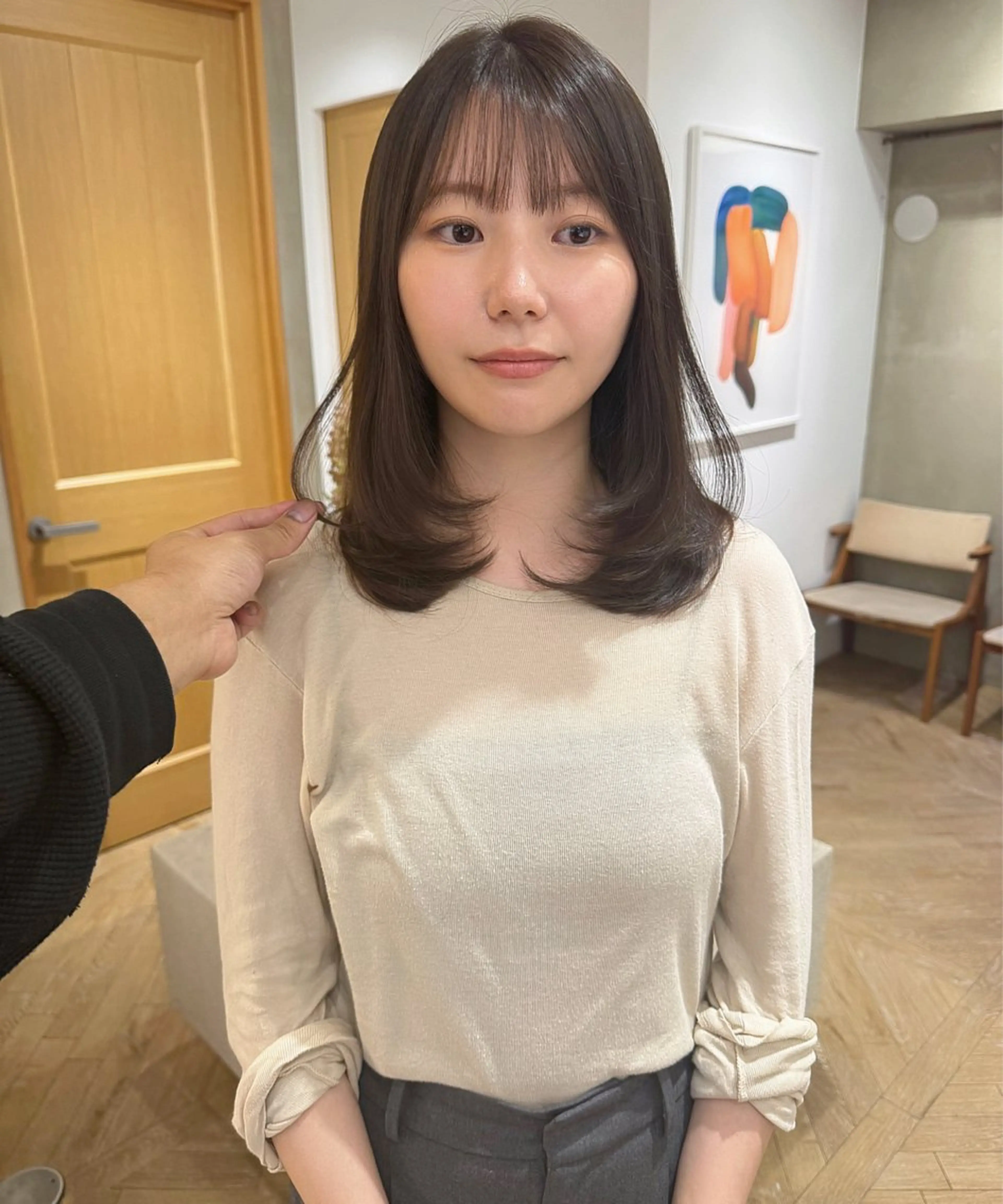 ミディアム カット ヘアカラー トリートメント レイヤーカット/暖色 カラー/mao🎀のヘアスタイル