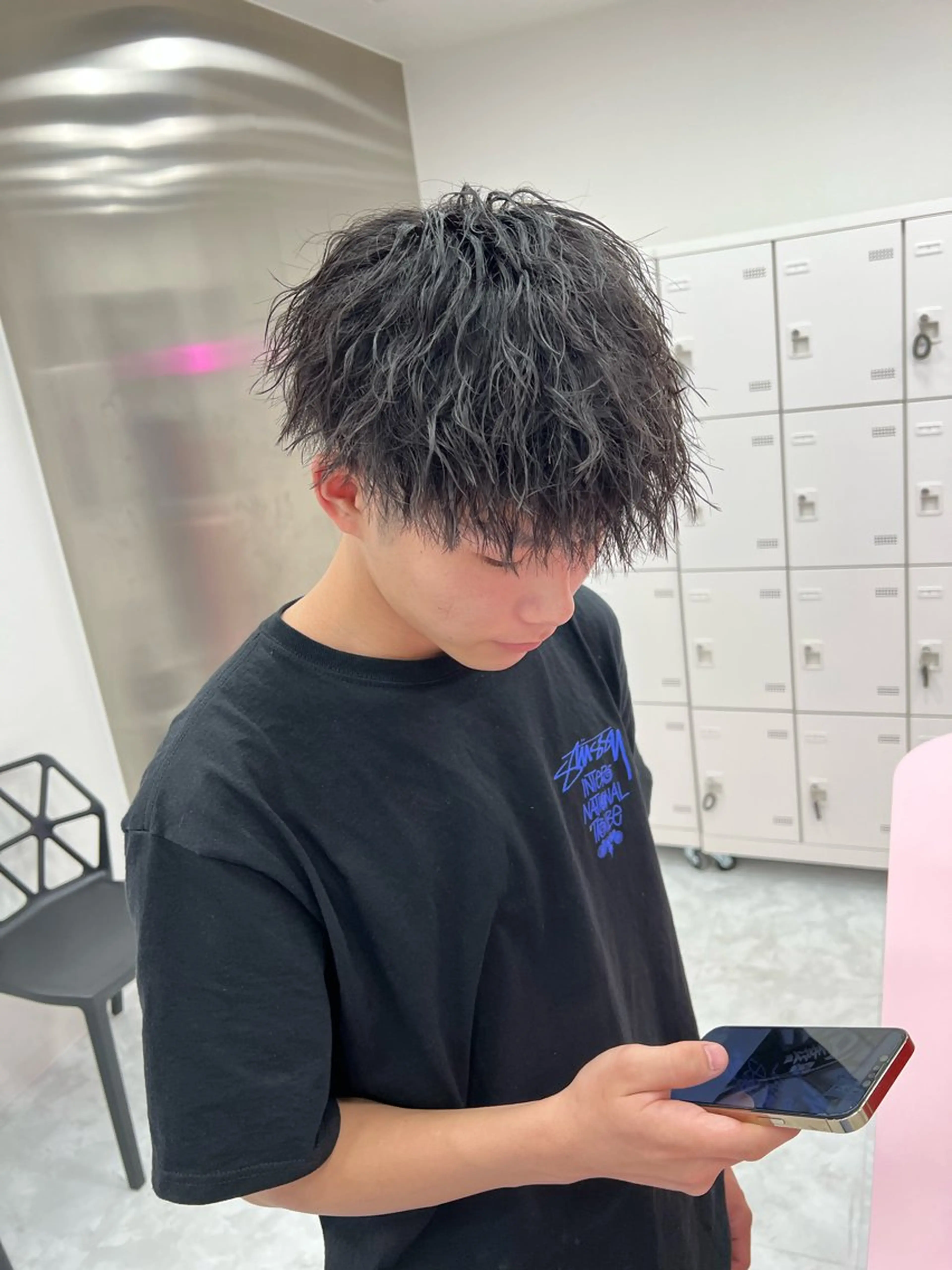 ミディアム パーマ メンズ ミディアムパーマ センターパート メンズ韓国風 韓国マッシュ マッシュウルフ トレンド/レイヤー うる艶🪞CANDYのヘアスタイル