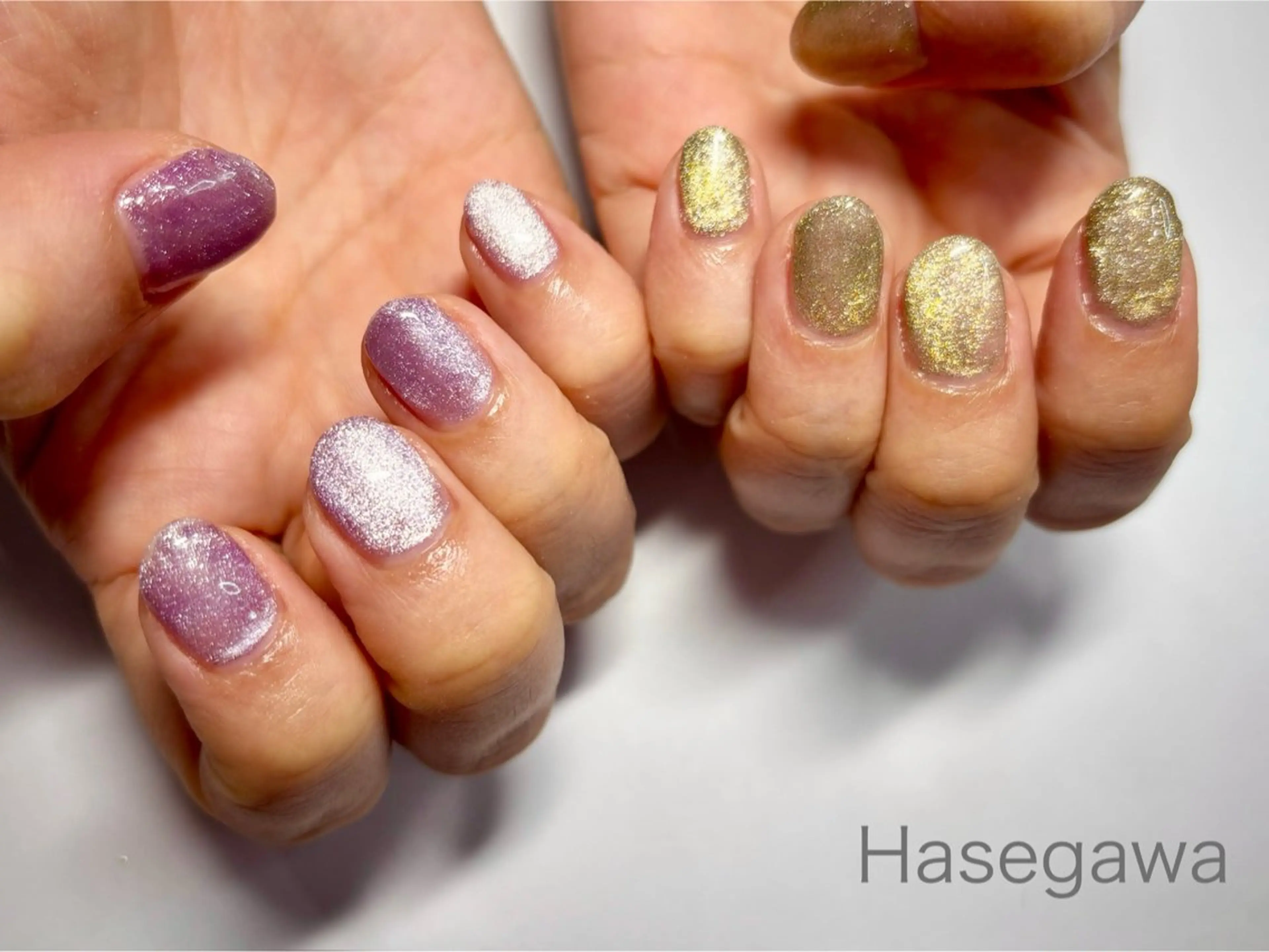ネイル ゴールド パープル ハンドネイル DROP所属・DROP 長谷川のネイルデザイン