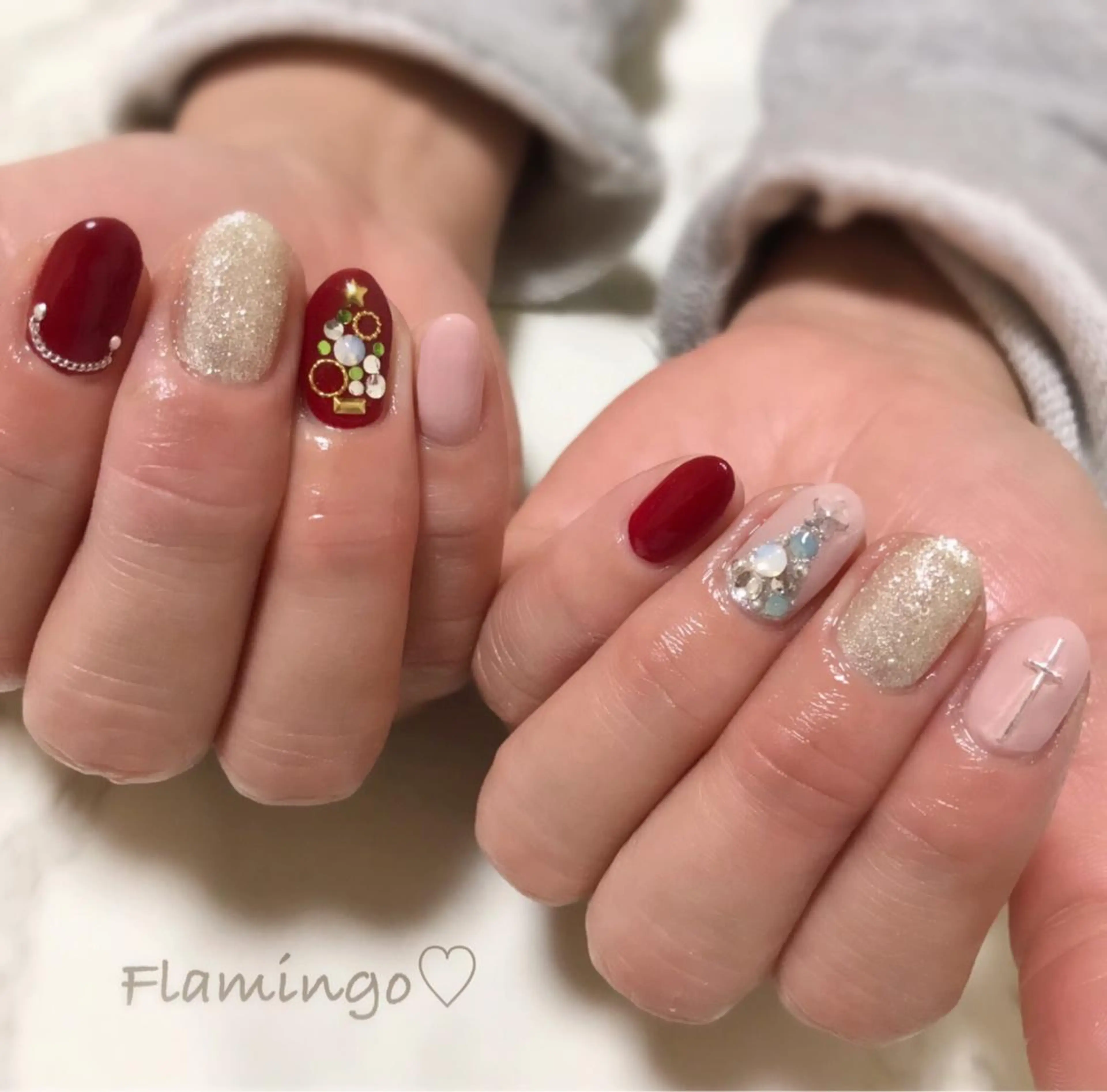 ネイル ボルドー キラキラネイル ラメ(グリッター) ワンカラーネイル ピンク 40代からの爪を守る ×ケア重視サロン♡のネイルデザイン