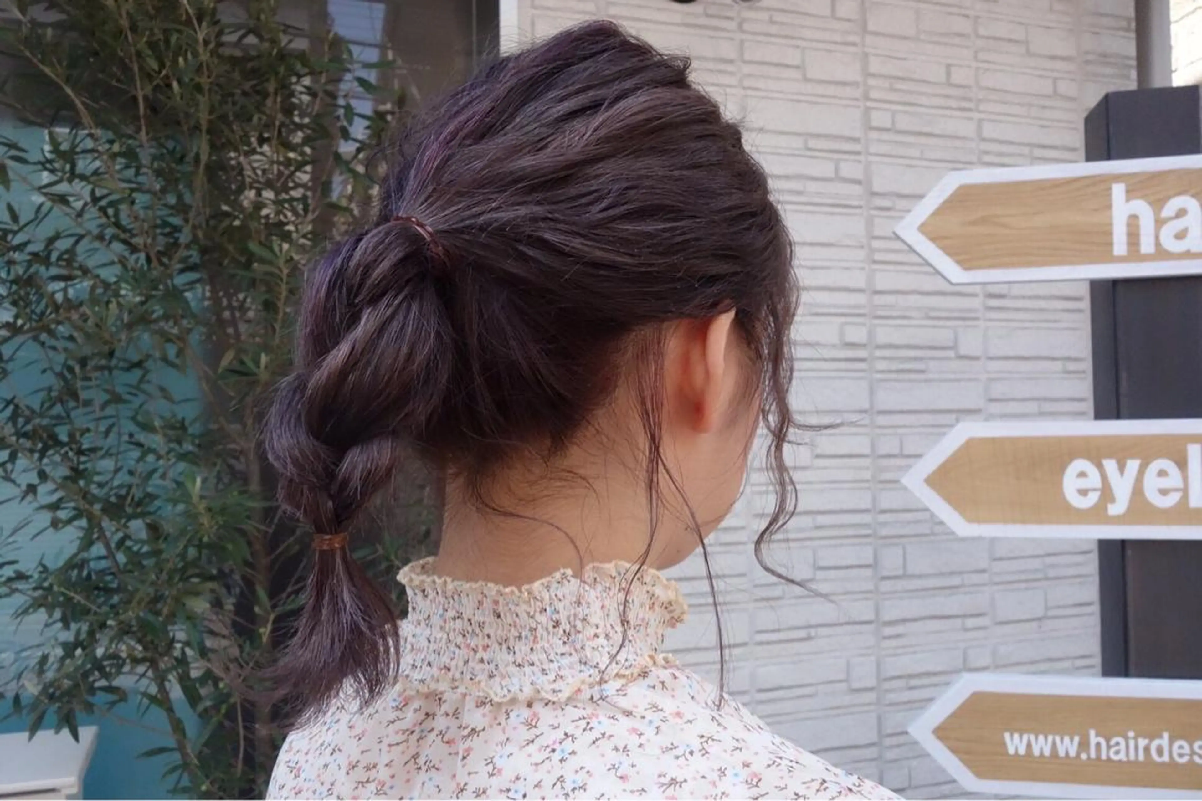 ミディアム ヘアアレンジ 三つ編み 暖色カラー🍊 ボブ🌿顔周りcutのヘアスタイル