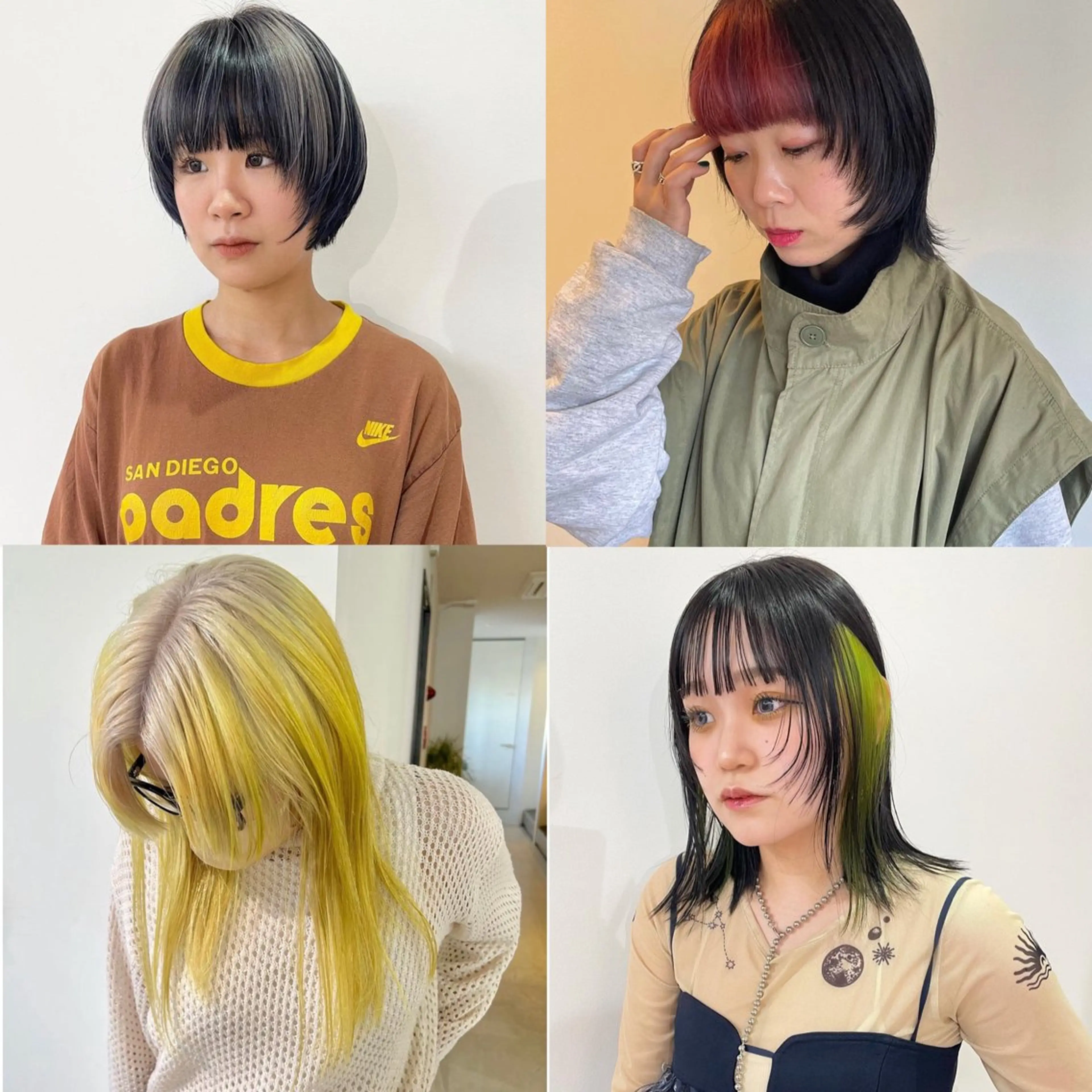 セミロング カラー ミストバング ブリーチ デザインカラー イヤリングカラー  フェイスフレーミング ヘアカラー トリートメント MIU/ルーツカラー ボブ/顔周りレイヤーのヘアスタイル