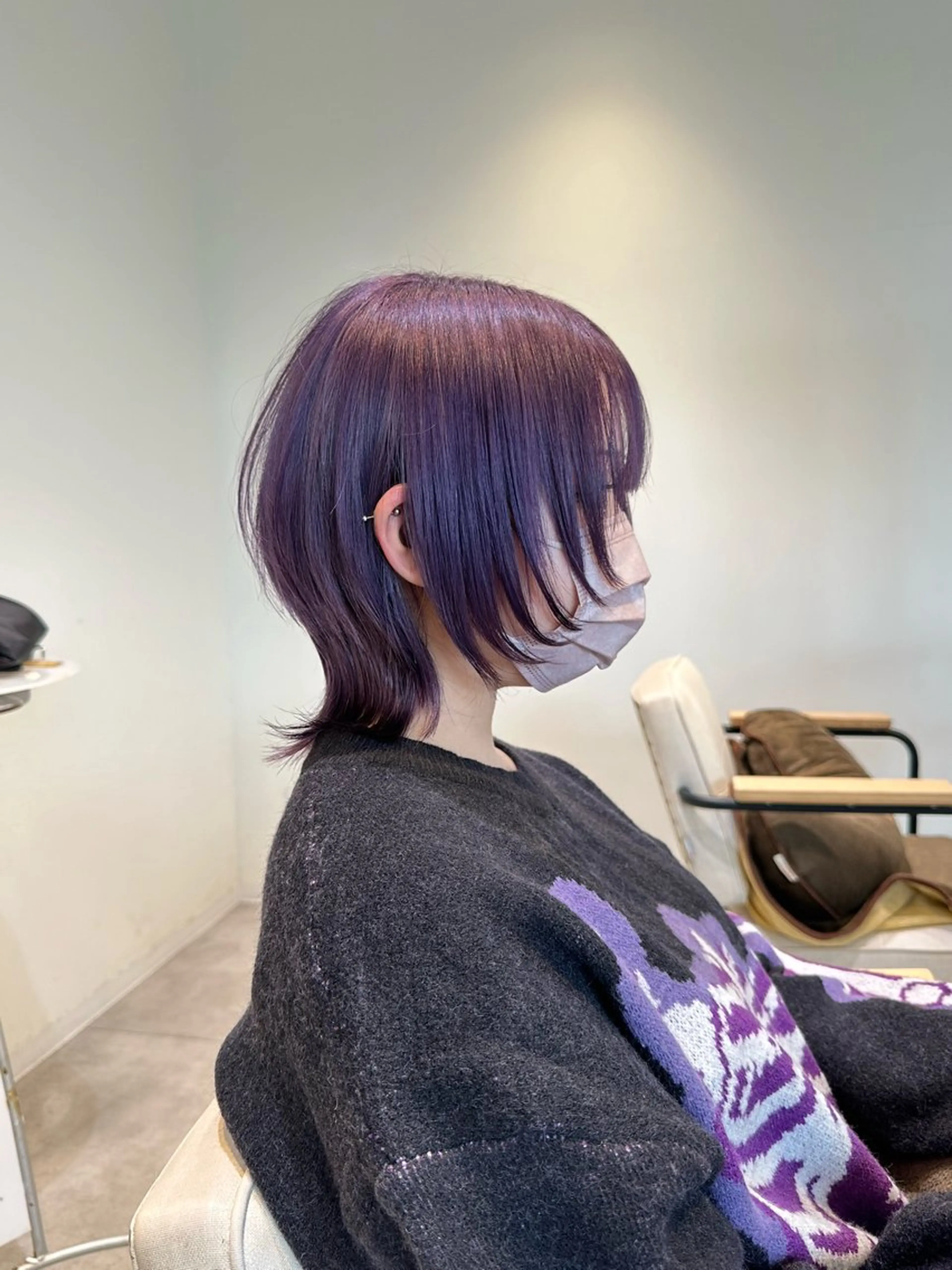 ショート カラー ハイトーンカラー ラベンダーカラー ボブ くびれヘア 顔まわりレイヤー カット ヘアカラー トリートメント 大阪ウルフカット ハッシュカットのヘアスタイル