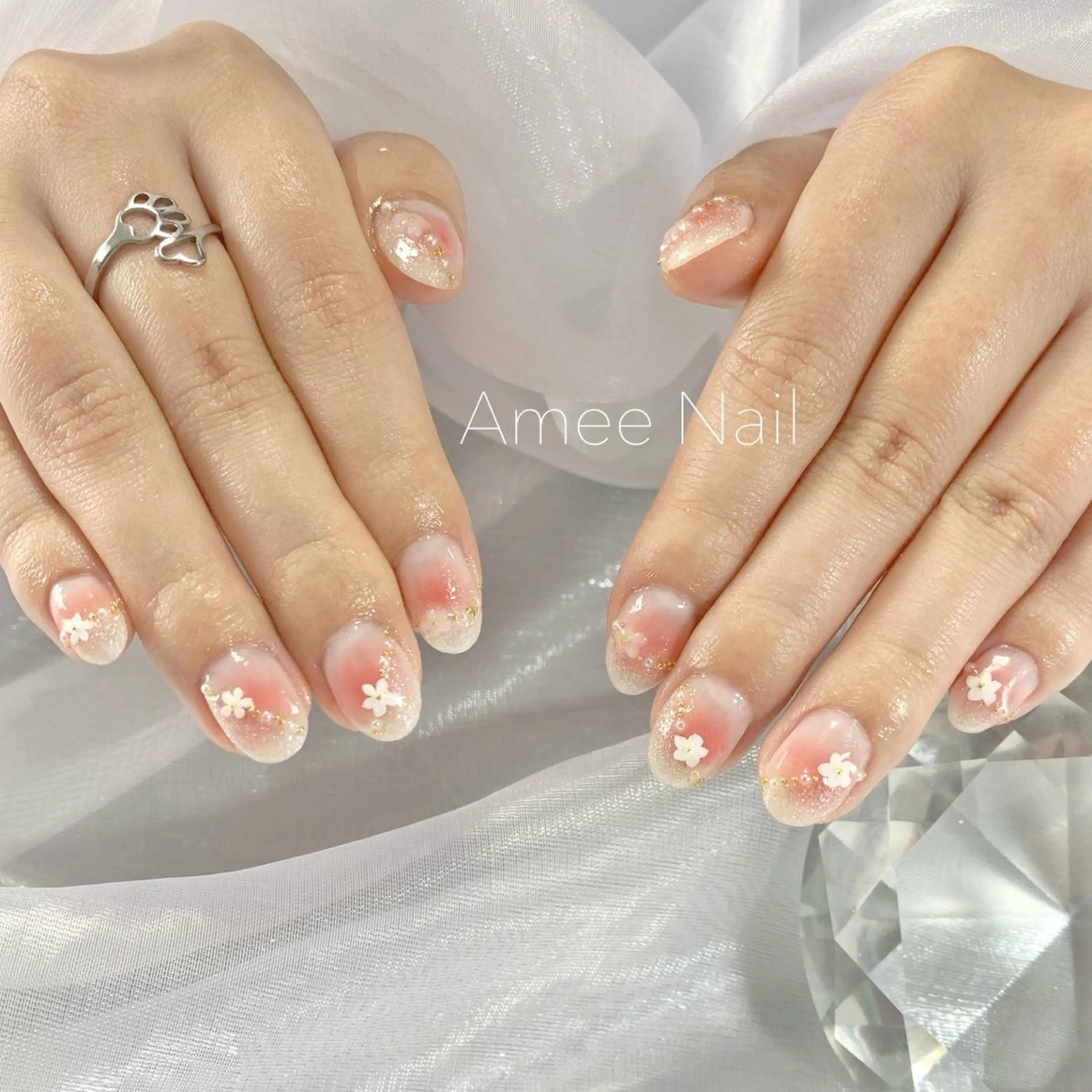 ネイル 成人式 ロングネイル マグネットネイル 大理石ネイル(マーブル) リボン ハンドネイル Amee Nailsalonのネイルデザイン