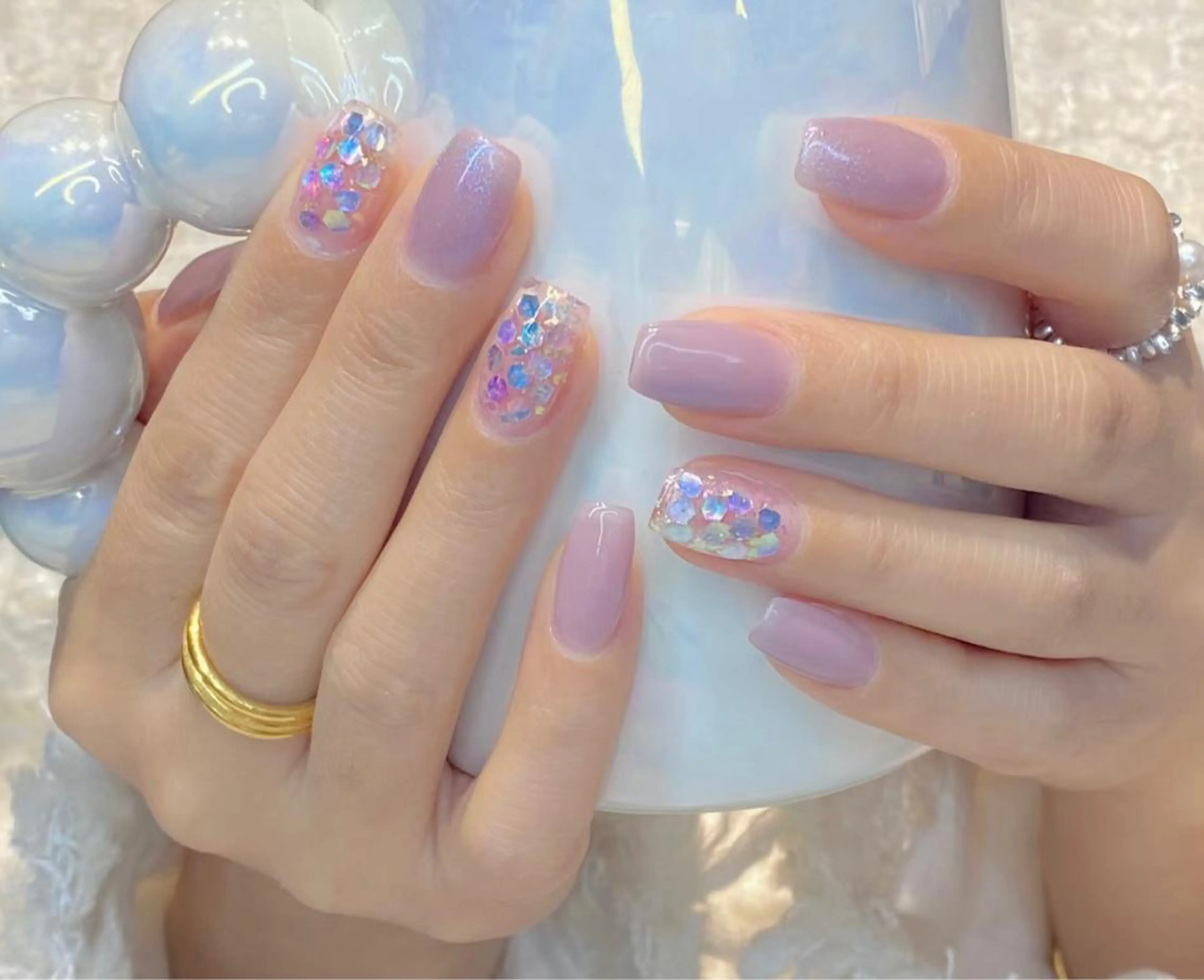 ネイル 韓国ネイル 水色 ニュアンスネイル シンプルネイル 夏ネイル NailDemure 【銀座店】のネイルデザイン