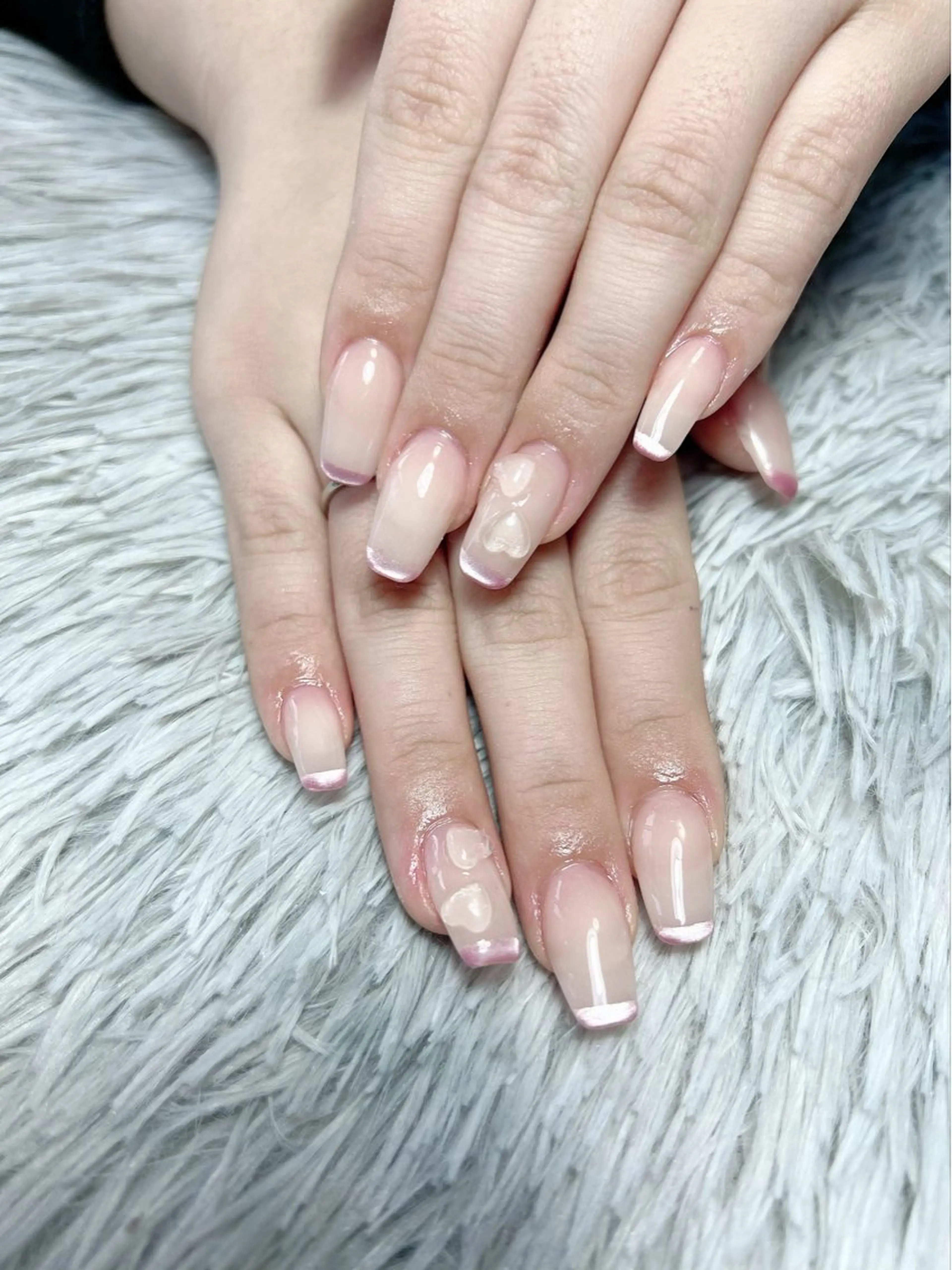 ネイル クリアネイル フレンチネイル ハート マグネットネイル マグネットフレンチ ハンドネイル シェヌネイル JURAのネイルデザイン