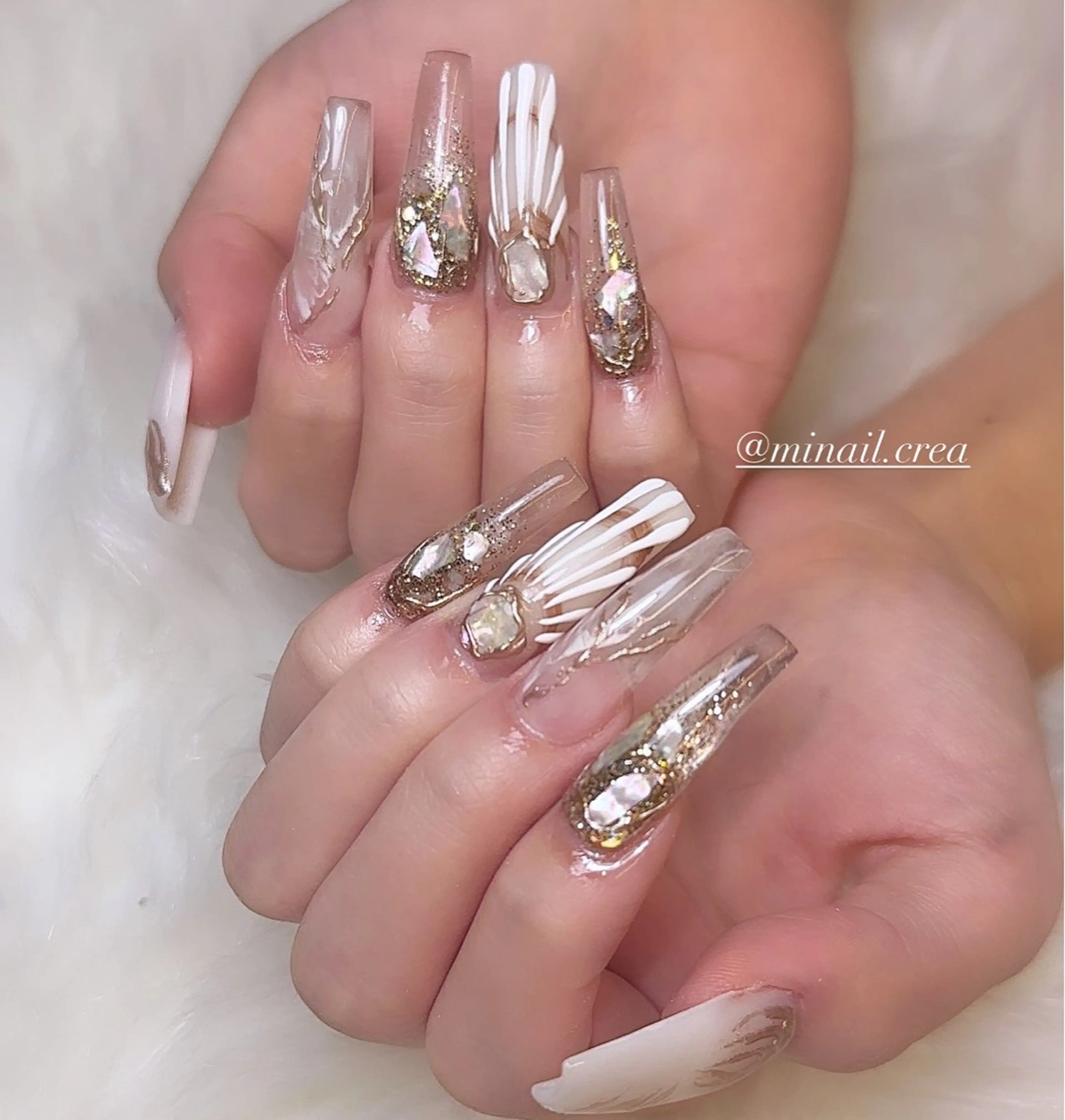 ネイル ジェルネイル キラキラネイル 大理石ネイル(マーブル) ミラーネイル スカルプネイル ハンドネイル CRéA　-private nailsalon-所属・CReA nailのネイルデザイン