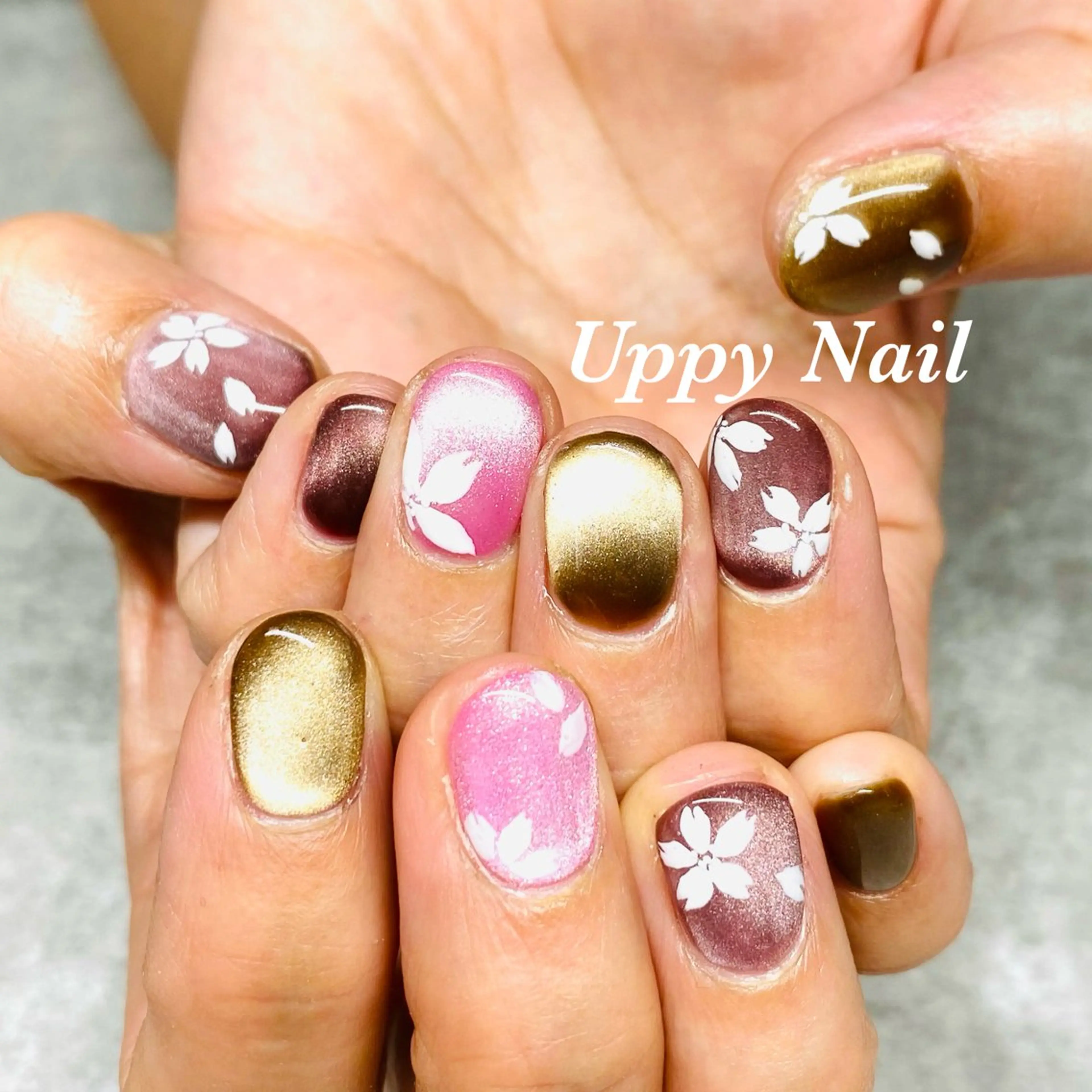 ネイル 桜ネイル フラワーネイル 春ネイル ハンドネイル Uppy Nail ukyoのネイルデザイン
