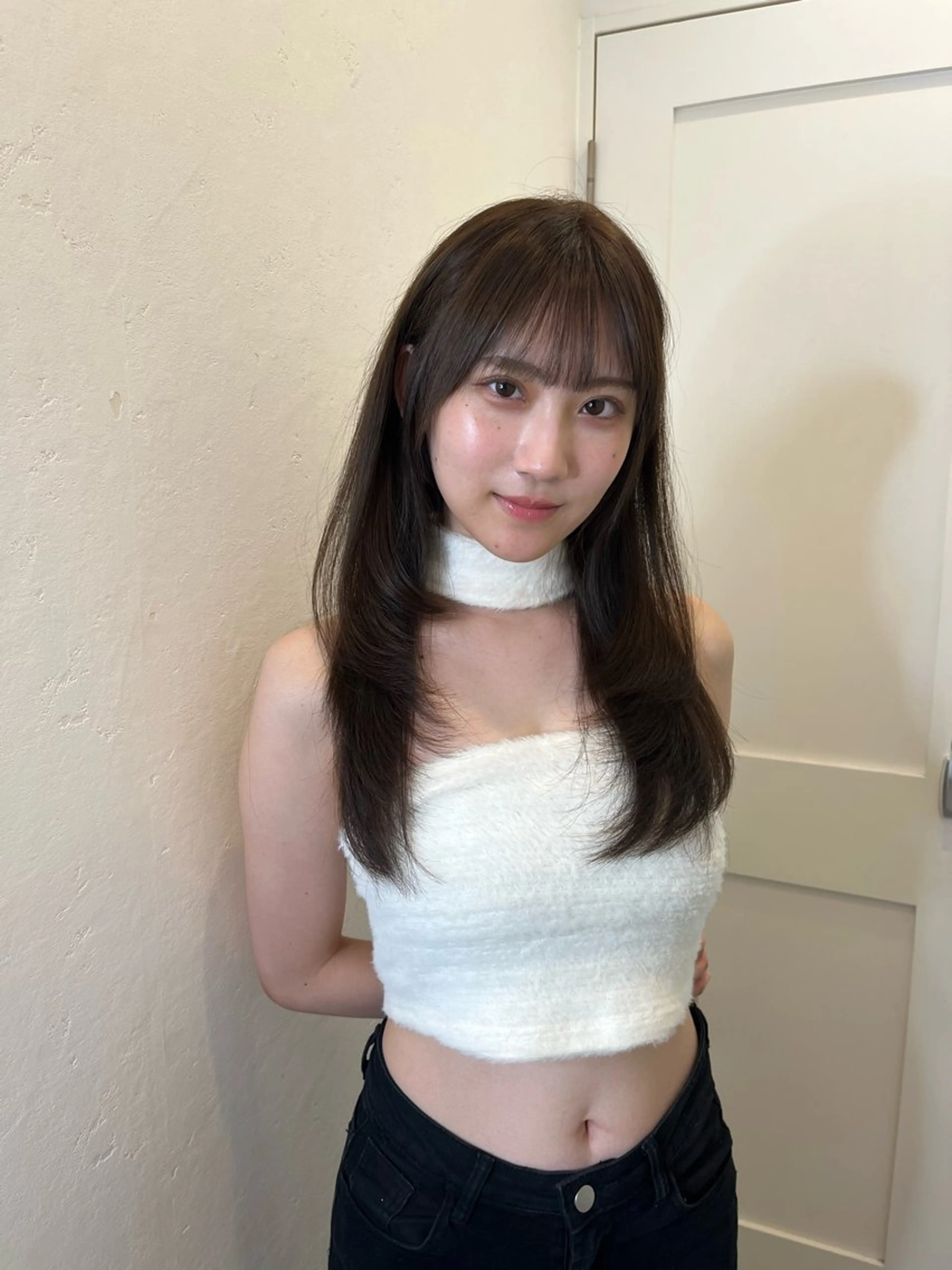 セミロング カラー カット ヘアカラー トリートメント 山崎/韓国縮毛矯正 レイヤー髪質改善のヘアスタイル