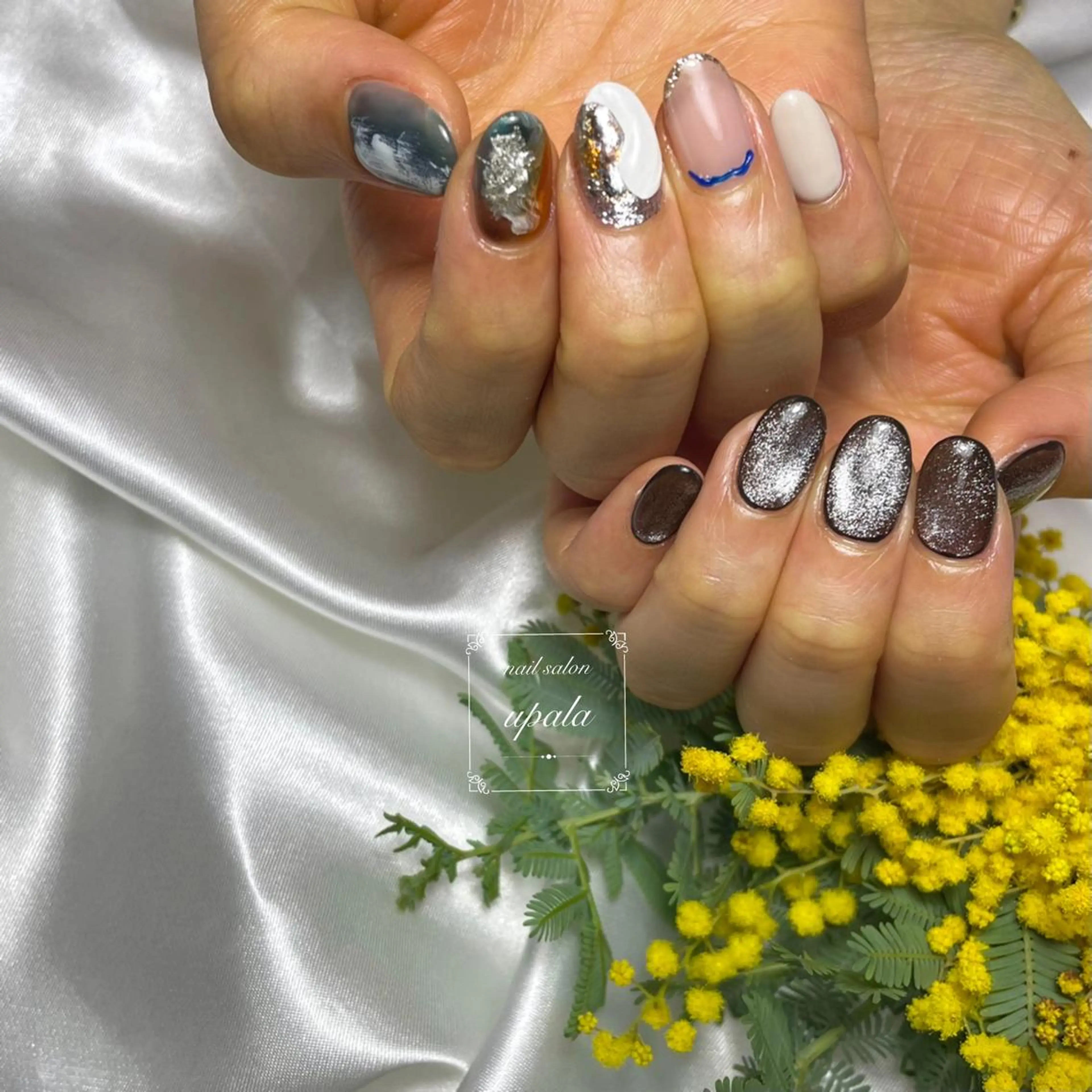 ネイル マグネットネイル ニュアンスネイル 春ネイル ハンドネイル upala Mayukoのネイルデザイン