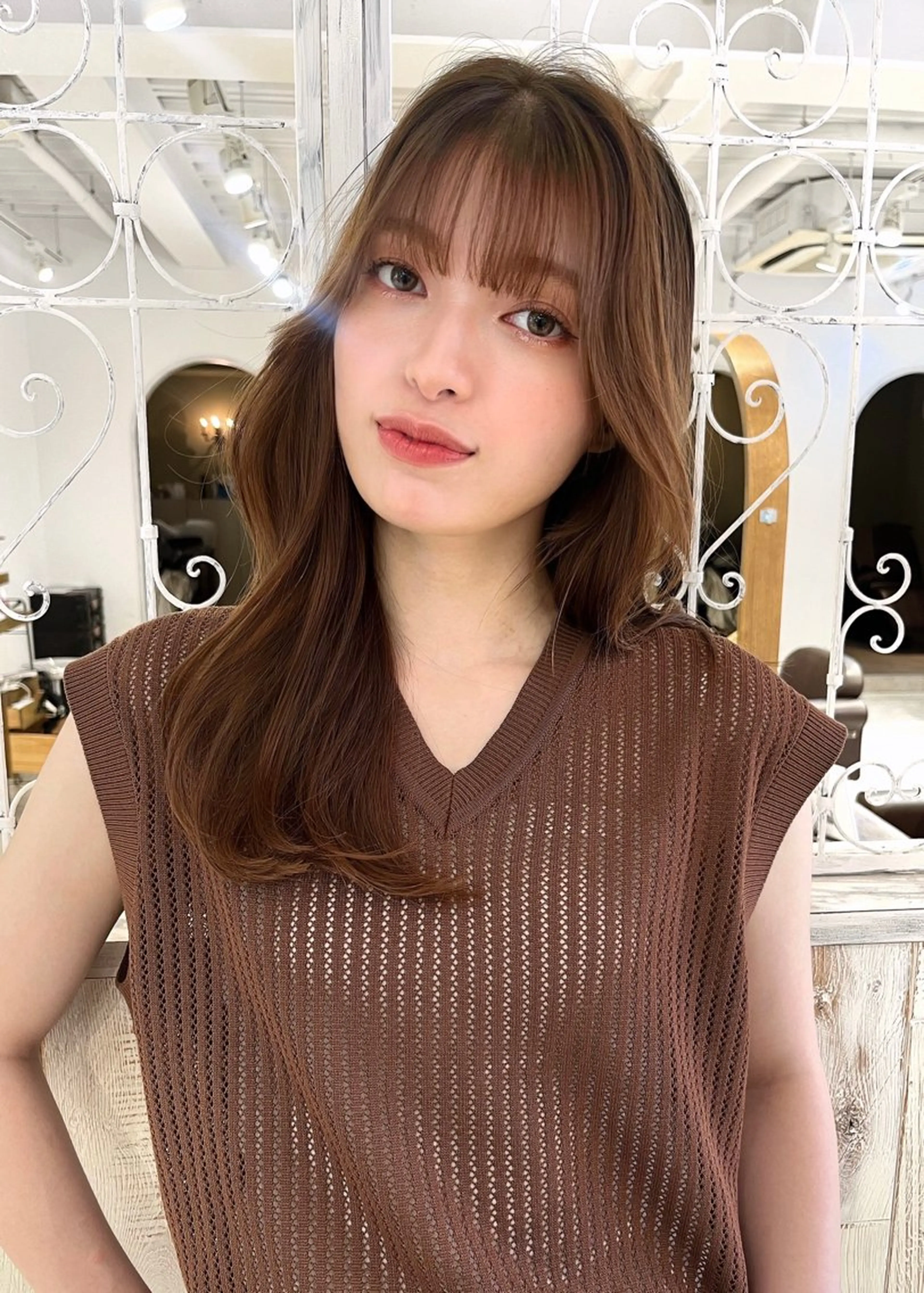 セミロング カラー ベージュカラー くびれヘア 顔まわりレイヤー 韓国風ヘア レイヤーカット カット ヘアカラー 【韓国ヘア×透明感 カラー】笹谷 莉未のヘアスタイル