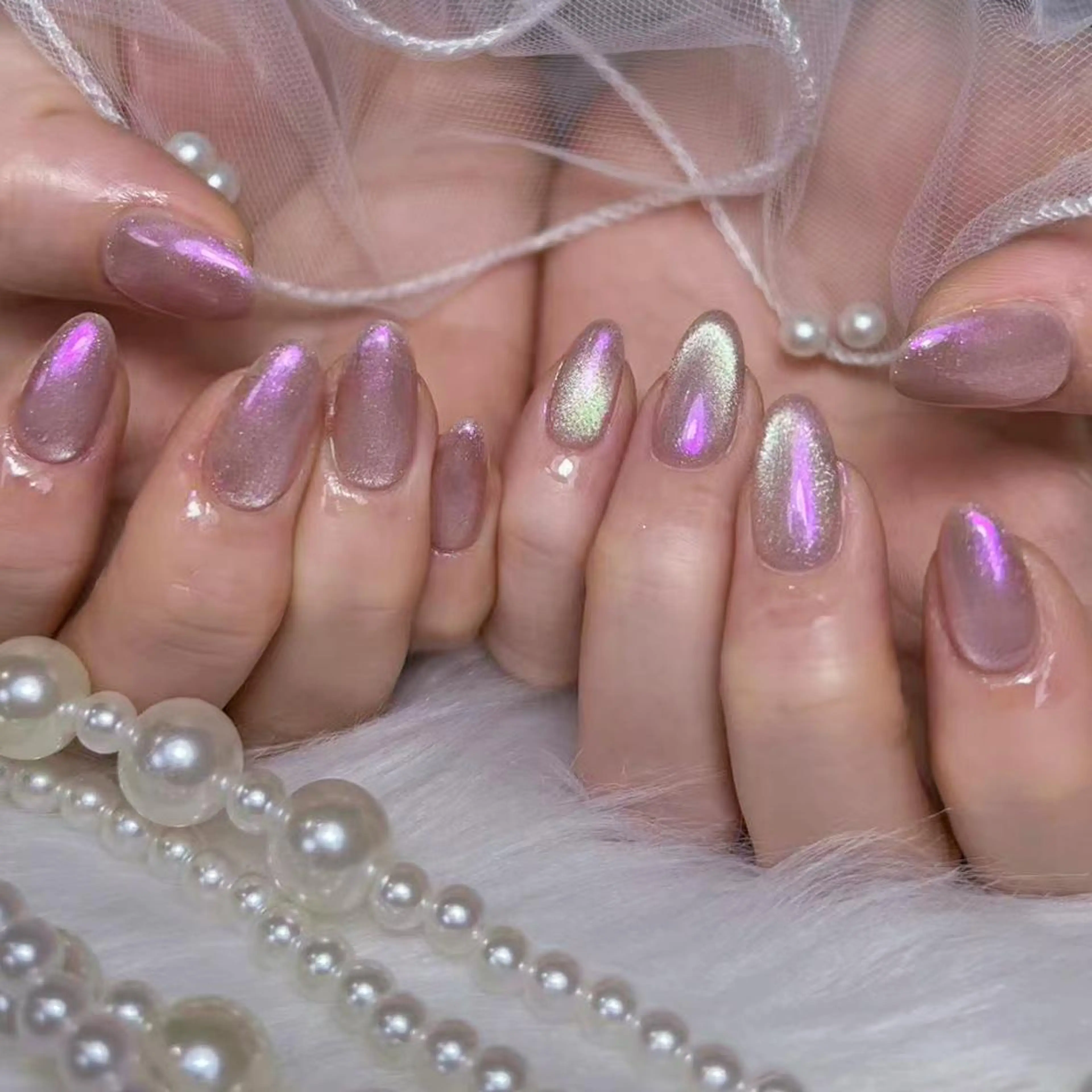 ネイル アートネイル オーロラネイル ガーリー キラキラネイル 韓国ネイル ハンドネイル Diamond NAIL💝のネイルデザイン